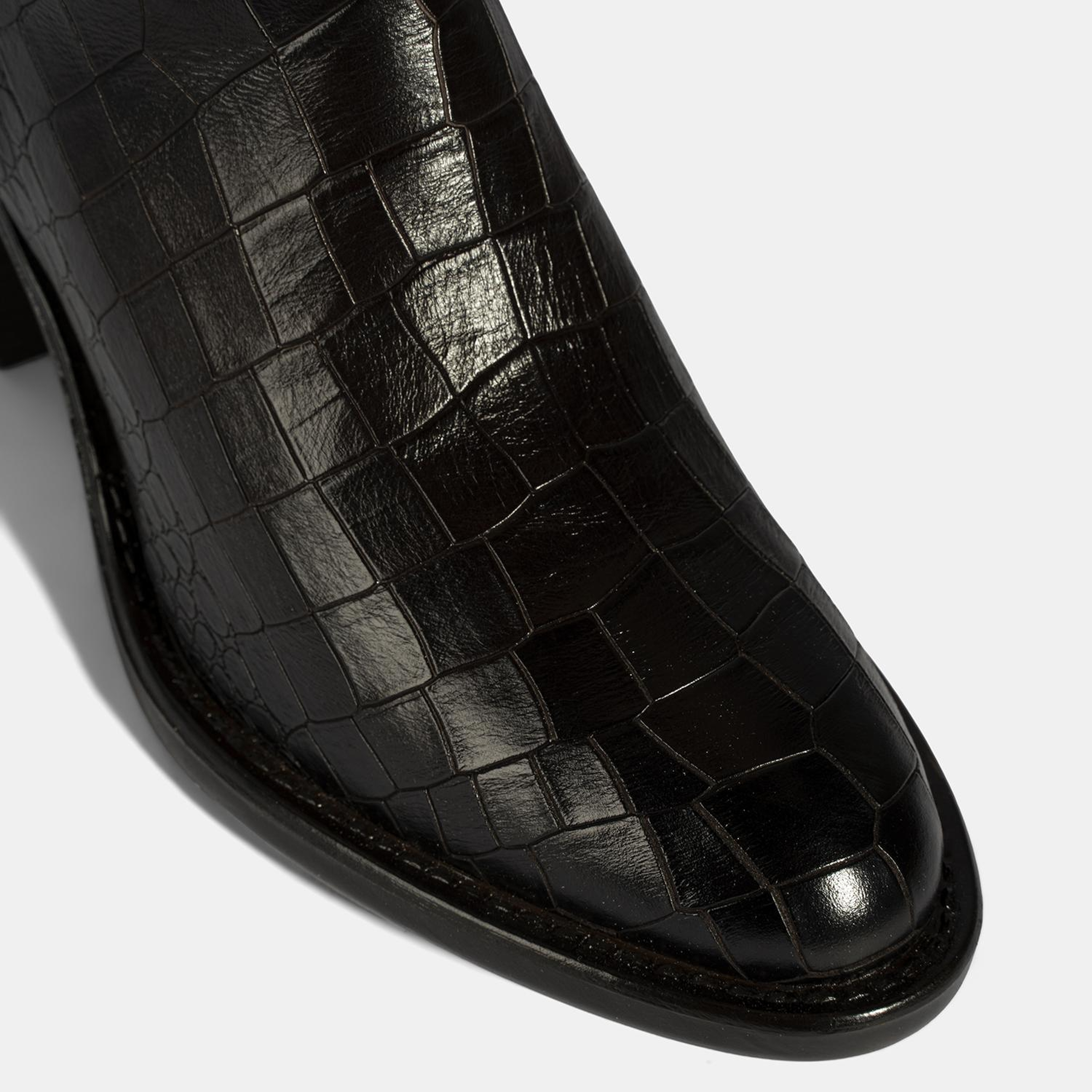 DESA Kadın Kahve Kroko Baskılı Kalın Topuklu Deri Çizme