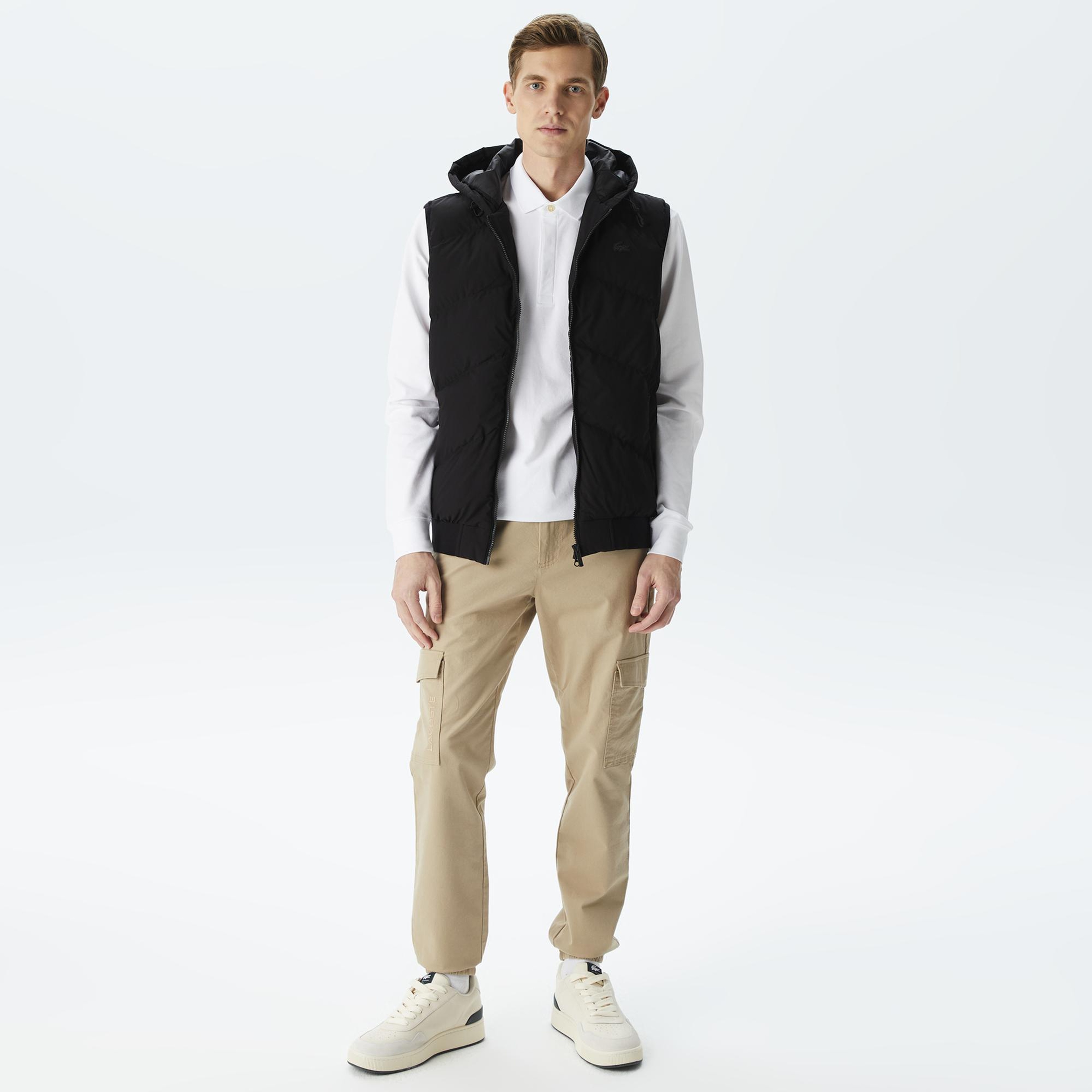 Erkek Slim Fit Kapüşonlu Kapitone Siyah Yelek