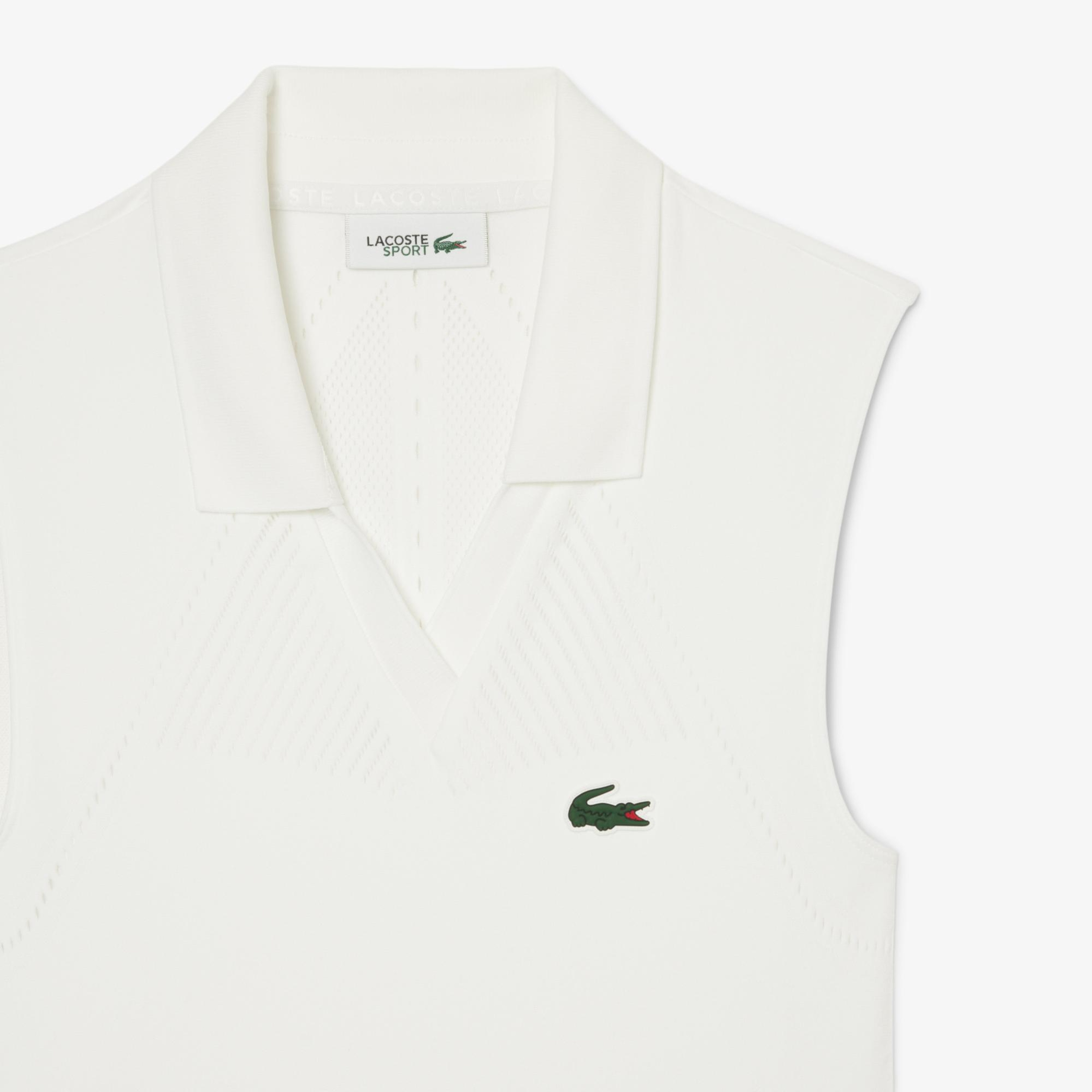 Kadın Kolsuz V Yaka Beyaz Elbise