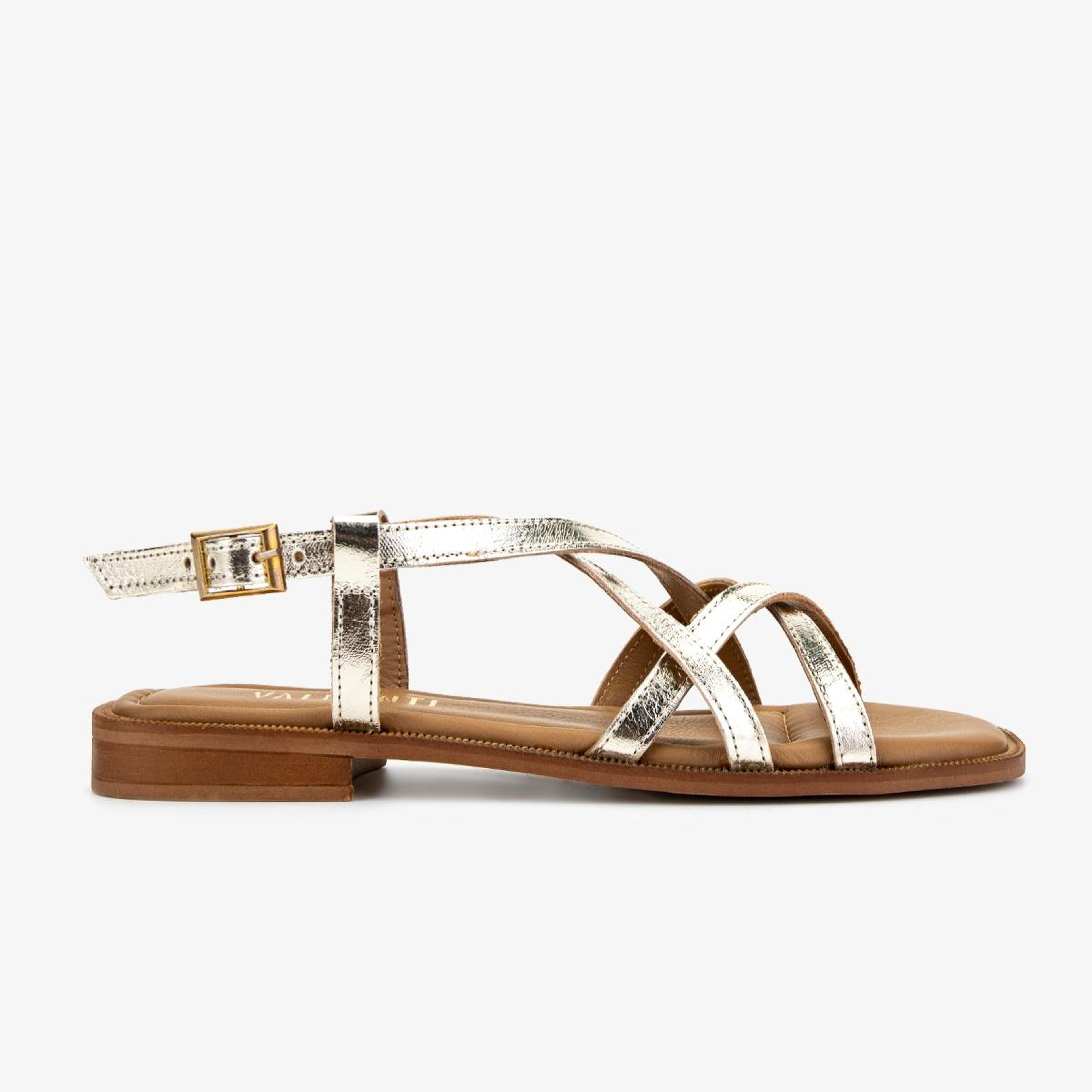 Valmenti Kadın Hakiki Deri Altın Rugan Düz Sandalet