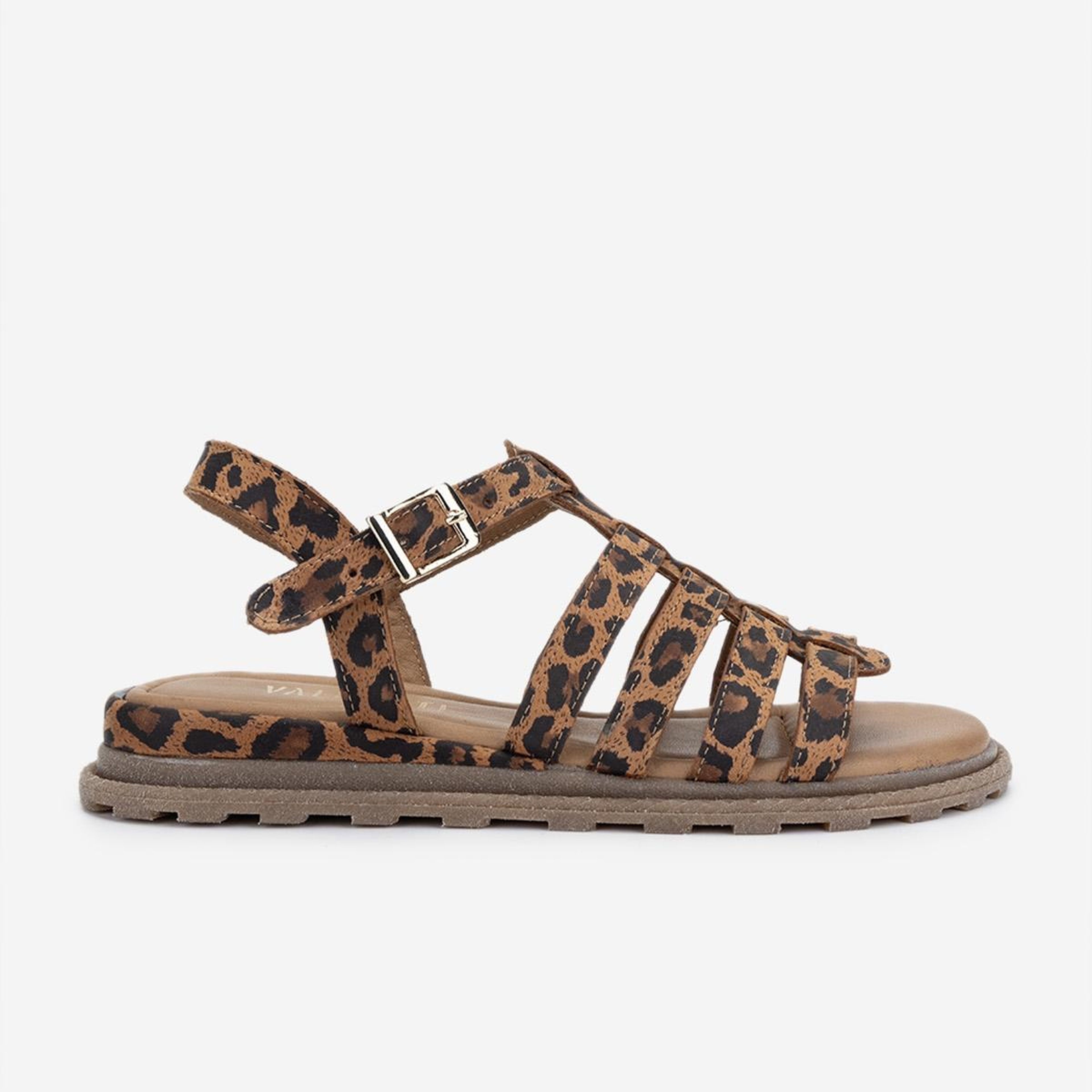 Valmenti Kadın Hakiki Deri Taba Leopar Düz Sandalet