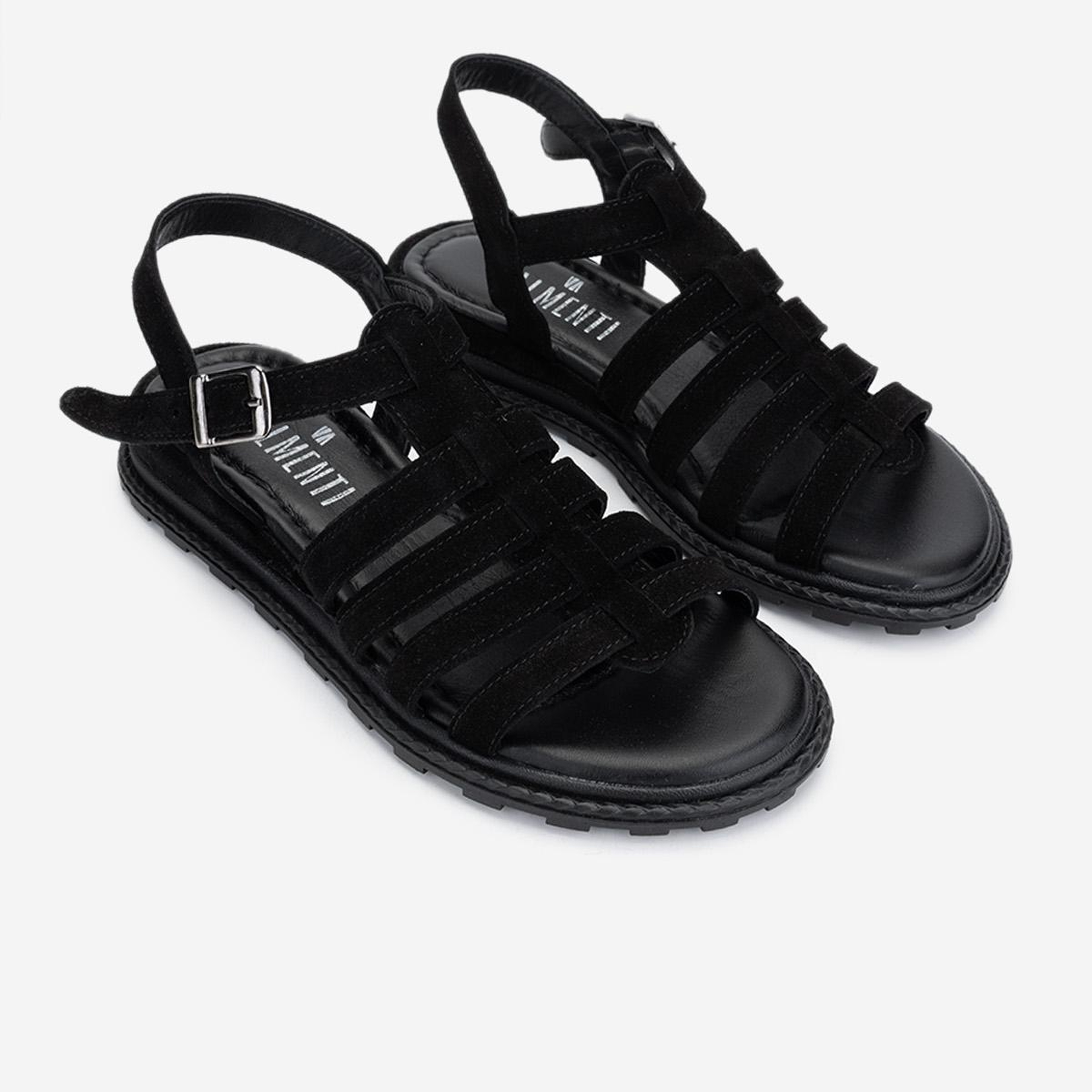 Valmenti Kadın Hakiki Deri Siyah Süet Düz Sandalet