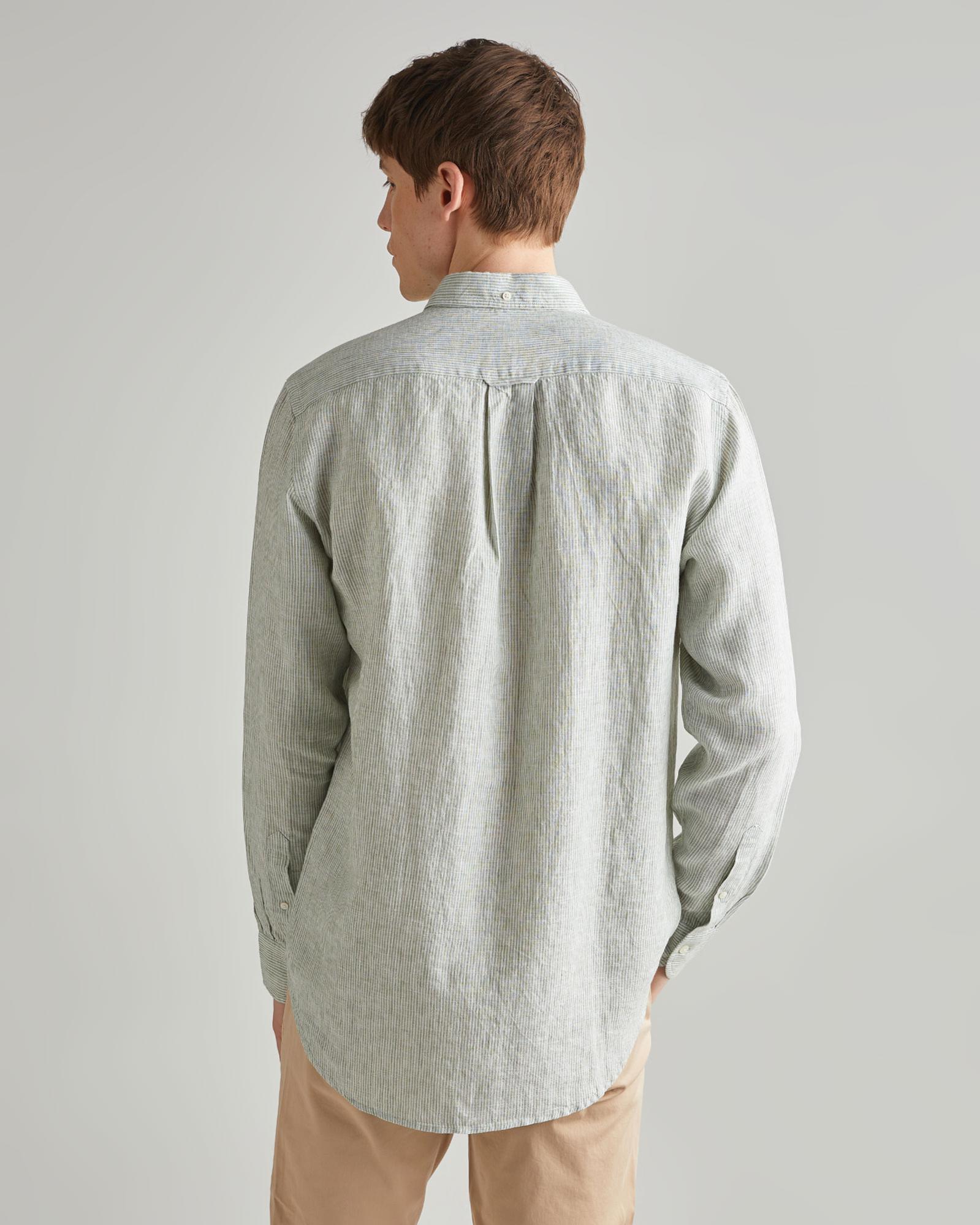 GANT Erkek Yeşil Regular Fit Çizgili Keten Gömlek