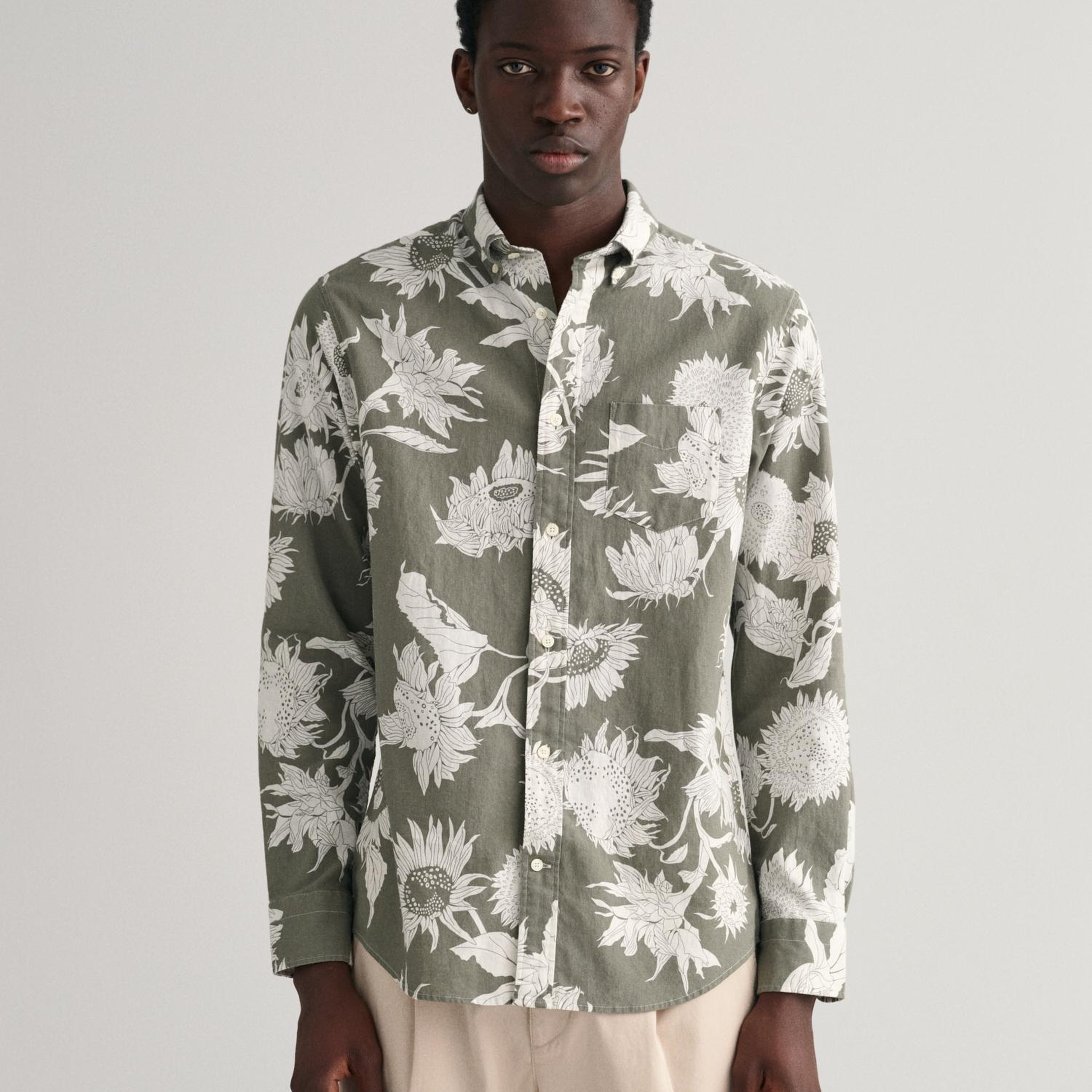 GANT Erkek Yeşil Regular Fit Desenli Keten Gömlek