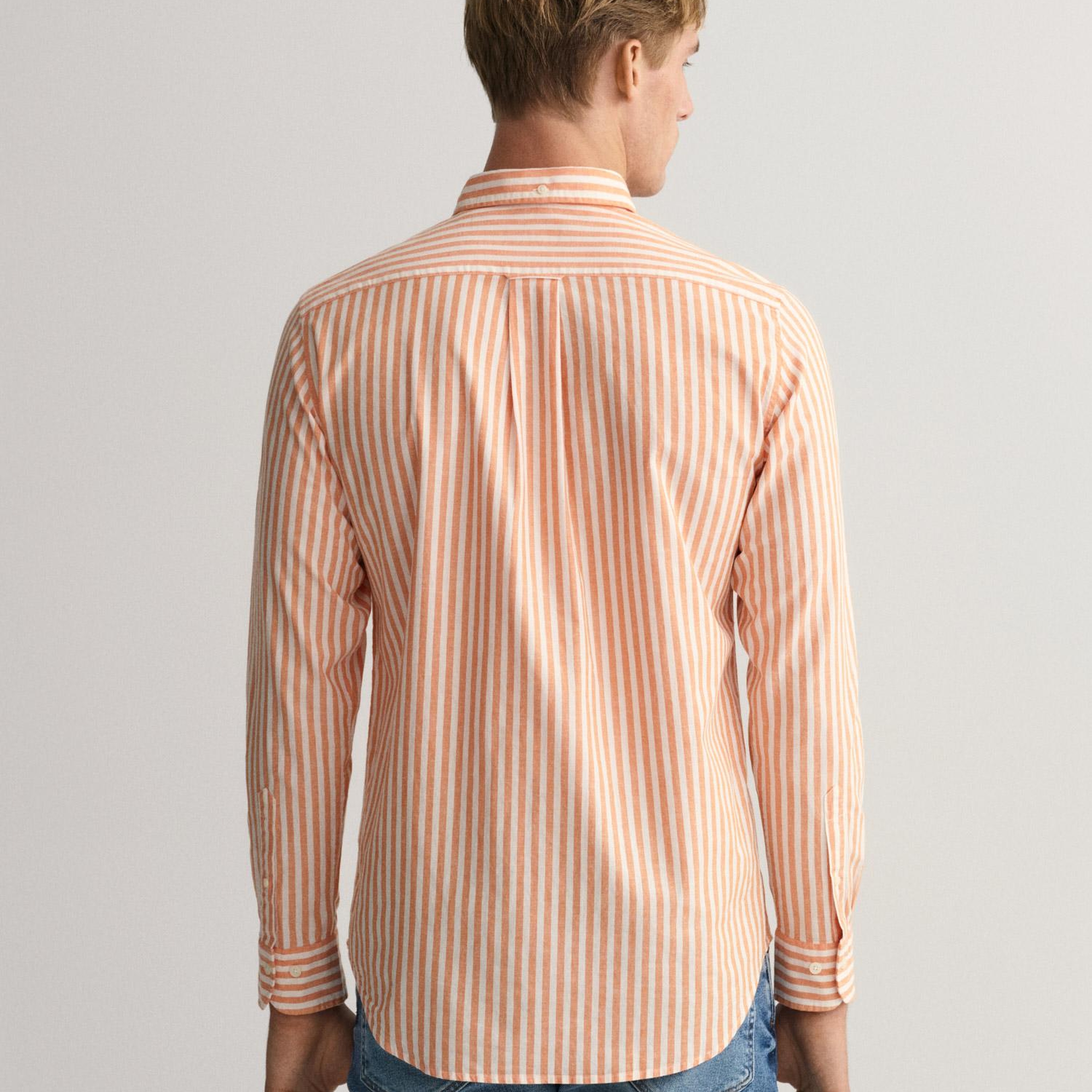 GANT Erkek Turuncu Regular Fit Düğmeli Yaka Çizgili Gömlek
