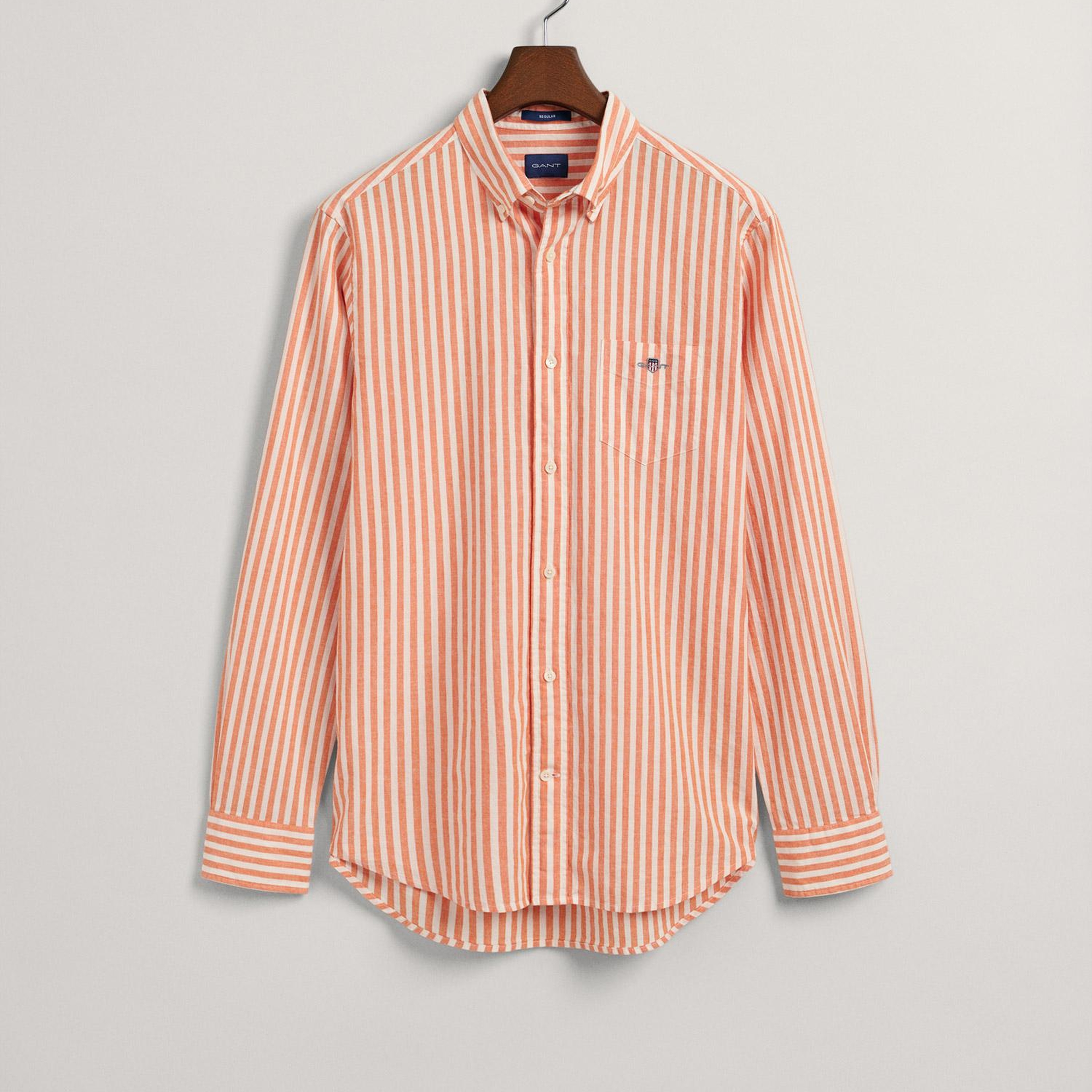 GANT Erkek Turuncu Regular Fit Düğmeli Yaka Çizgili Gömlek