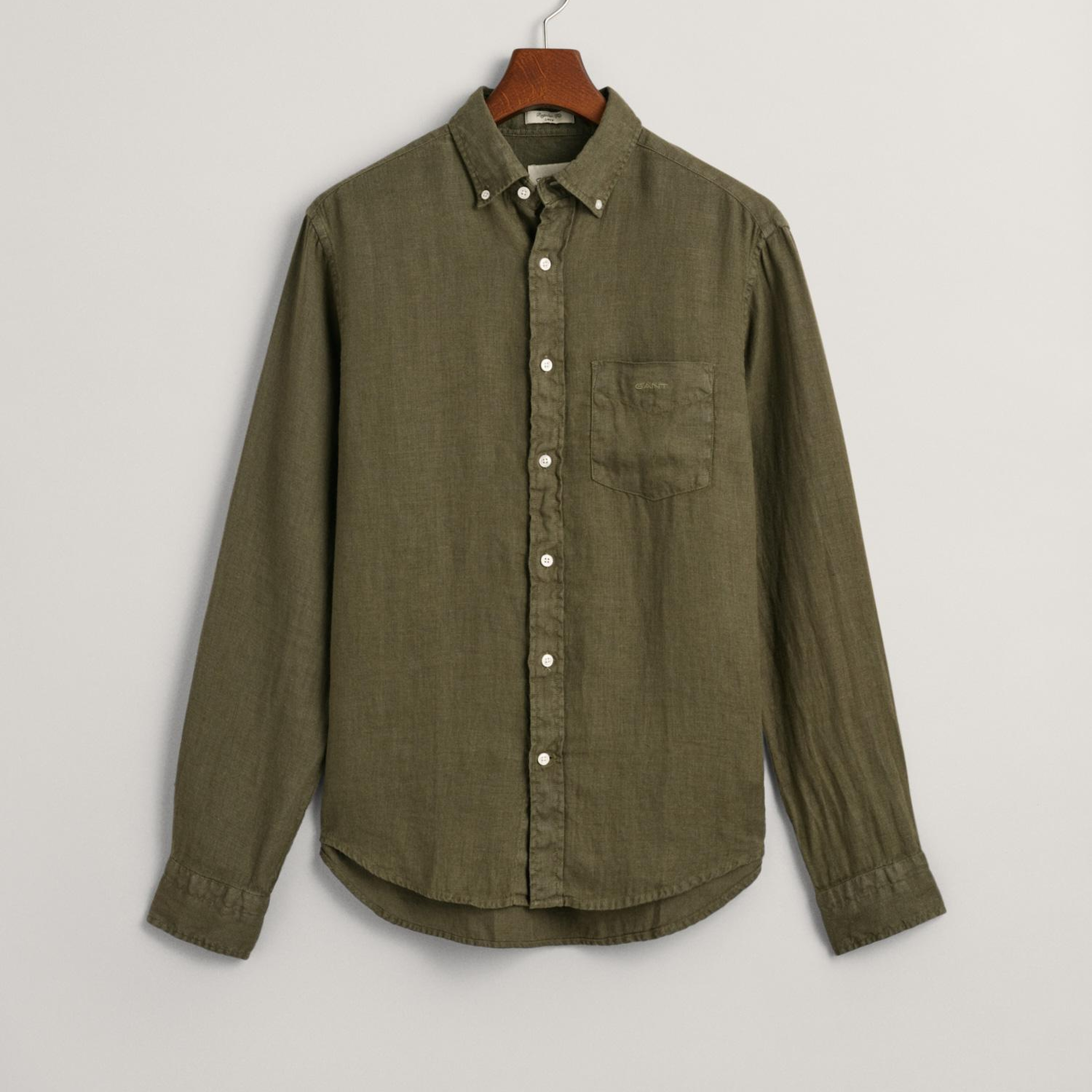 GANT Erkek Yeşil Regular Fit Düğmeli Yaka Keten Gömlek