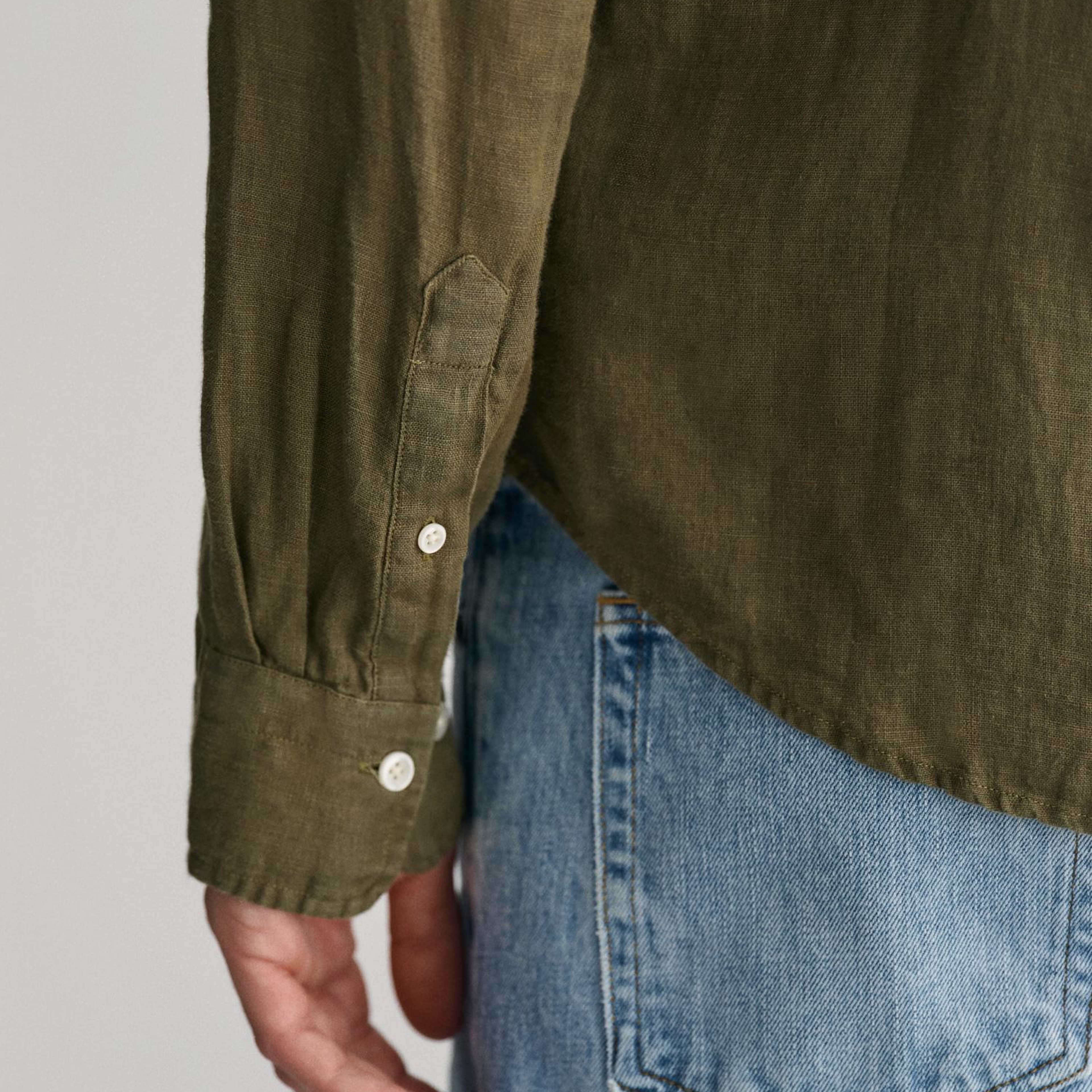 GANT Erkek Yeşil Regular Fit Düğmeli Yaka Keten Gömlek