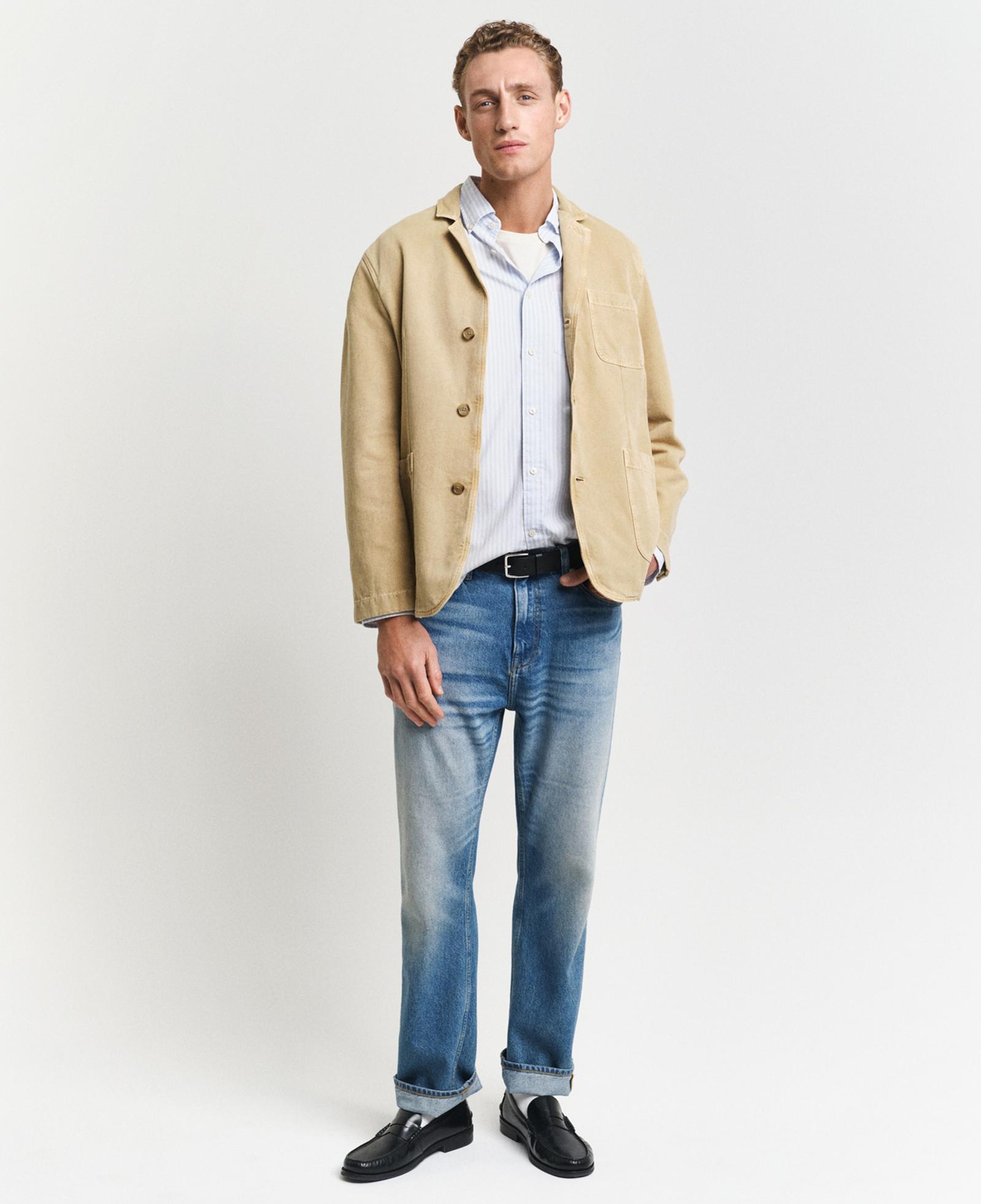 GANT Erkek Mavi Regular Fit Düğmeli Yaka Çizgili Poplin Gömlek