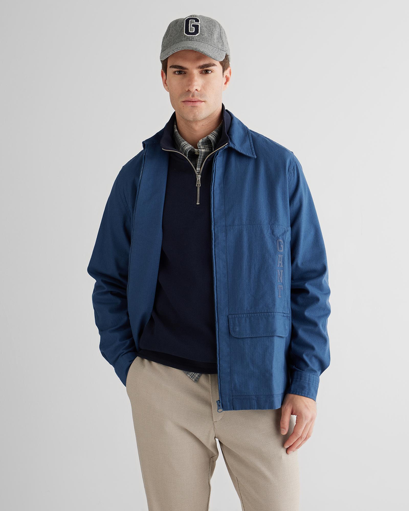 GANT Erkek Mavi Oversize Fit Fermuarlı Logolu Gömlek