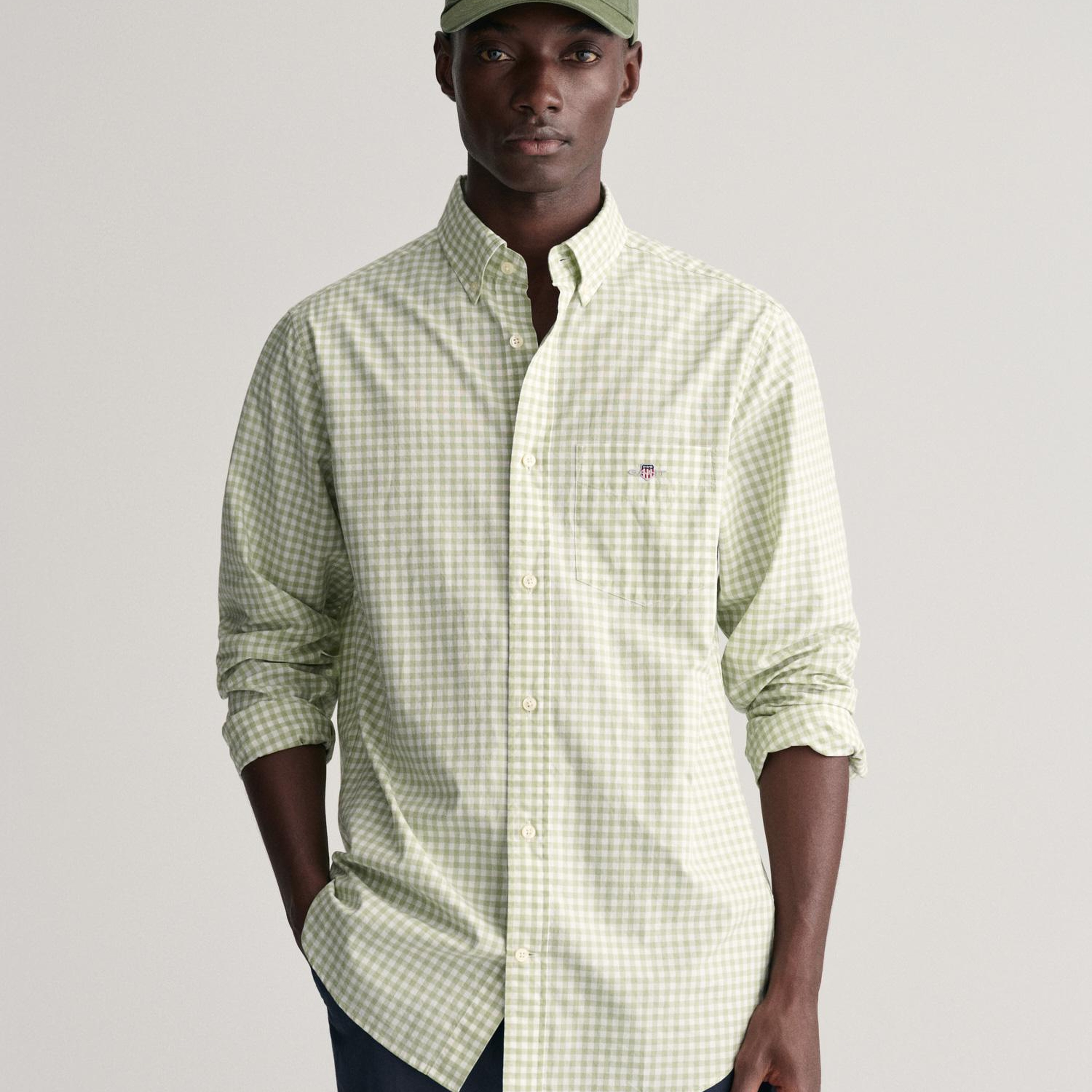GANT Erkek Yeşil Regular Fit Düğmeli Yaka Kareli Gömlek
