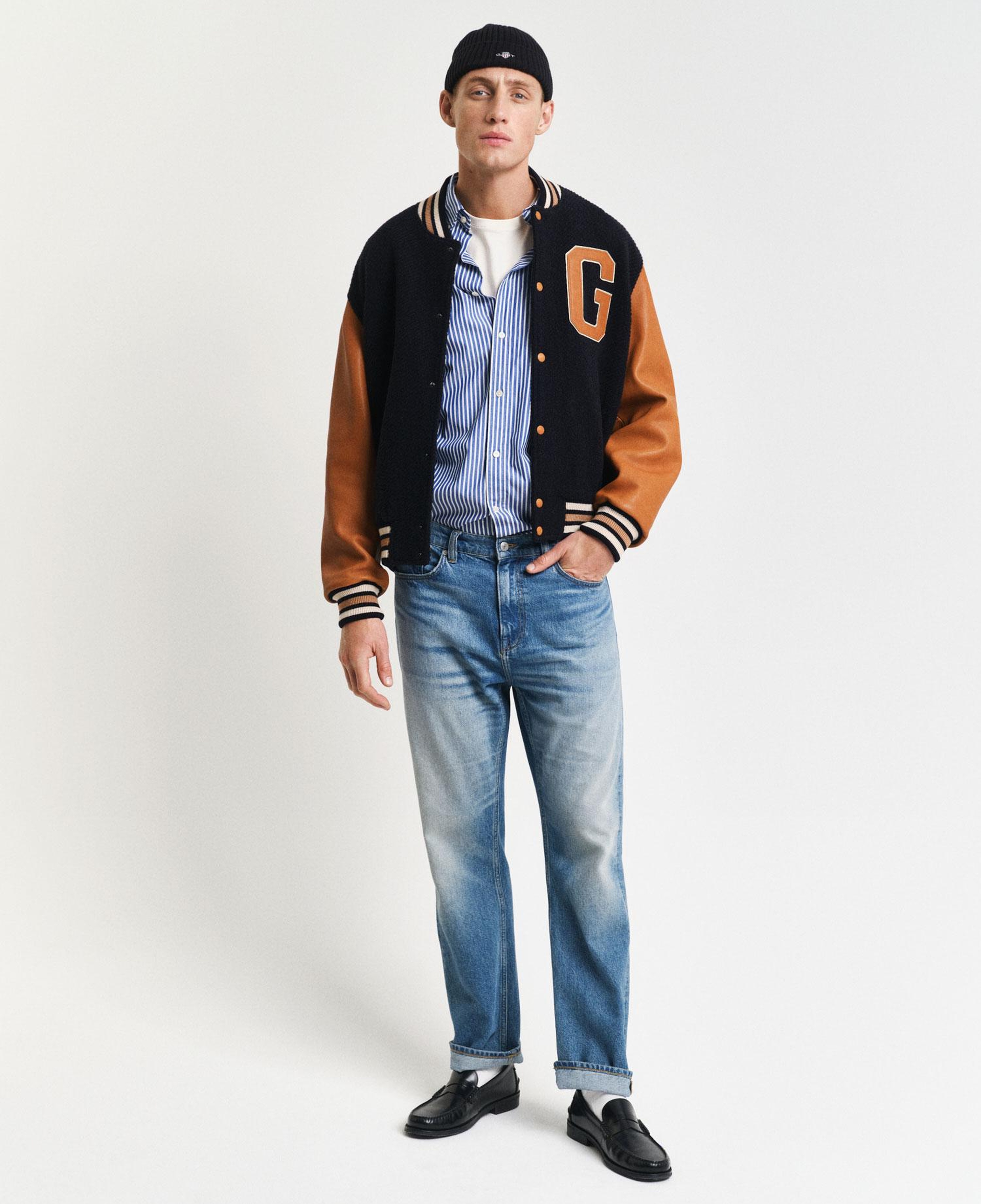 GANT Erkek Mavi Regular Fit Düğmeli Yaka Çizgili Poplin Gömlek