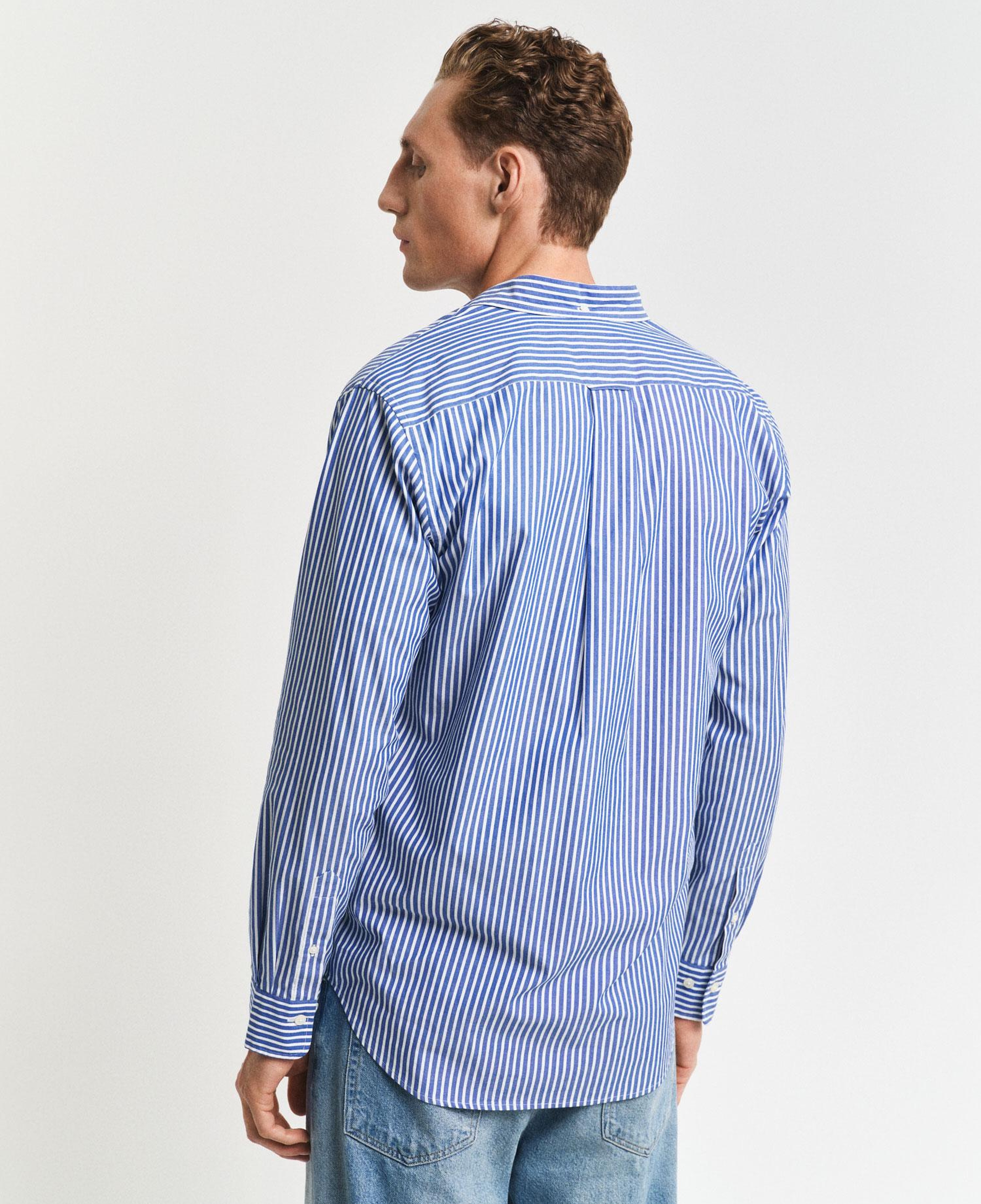 GANT Erkek Mavi Regular Fit Düğmeli Yaka Çizgili Poplin Gömlek