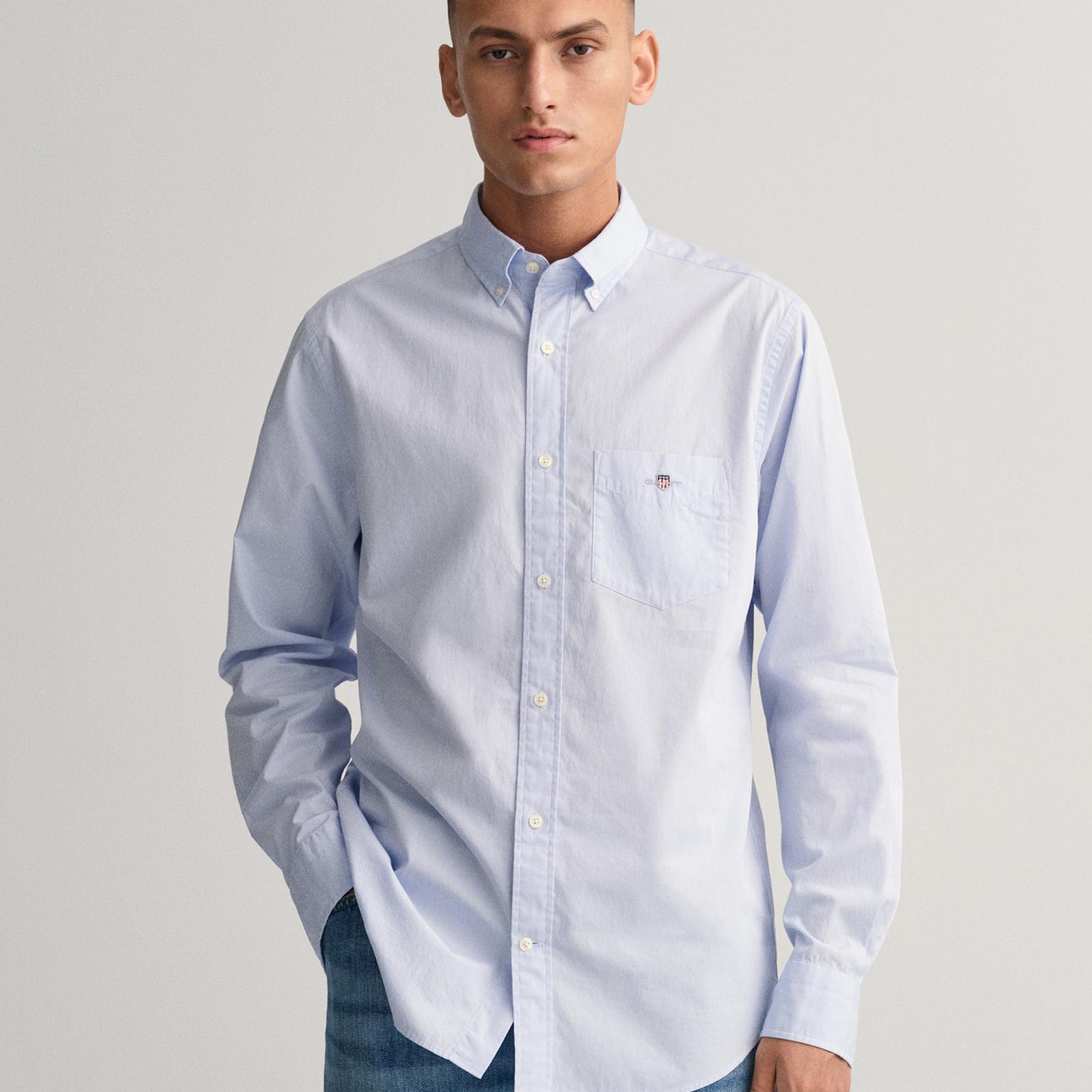 GANT Erkek Mavi Regular Fit Logolu Gömlek