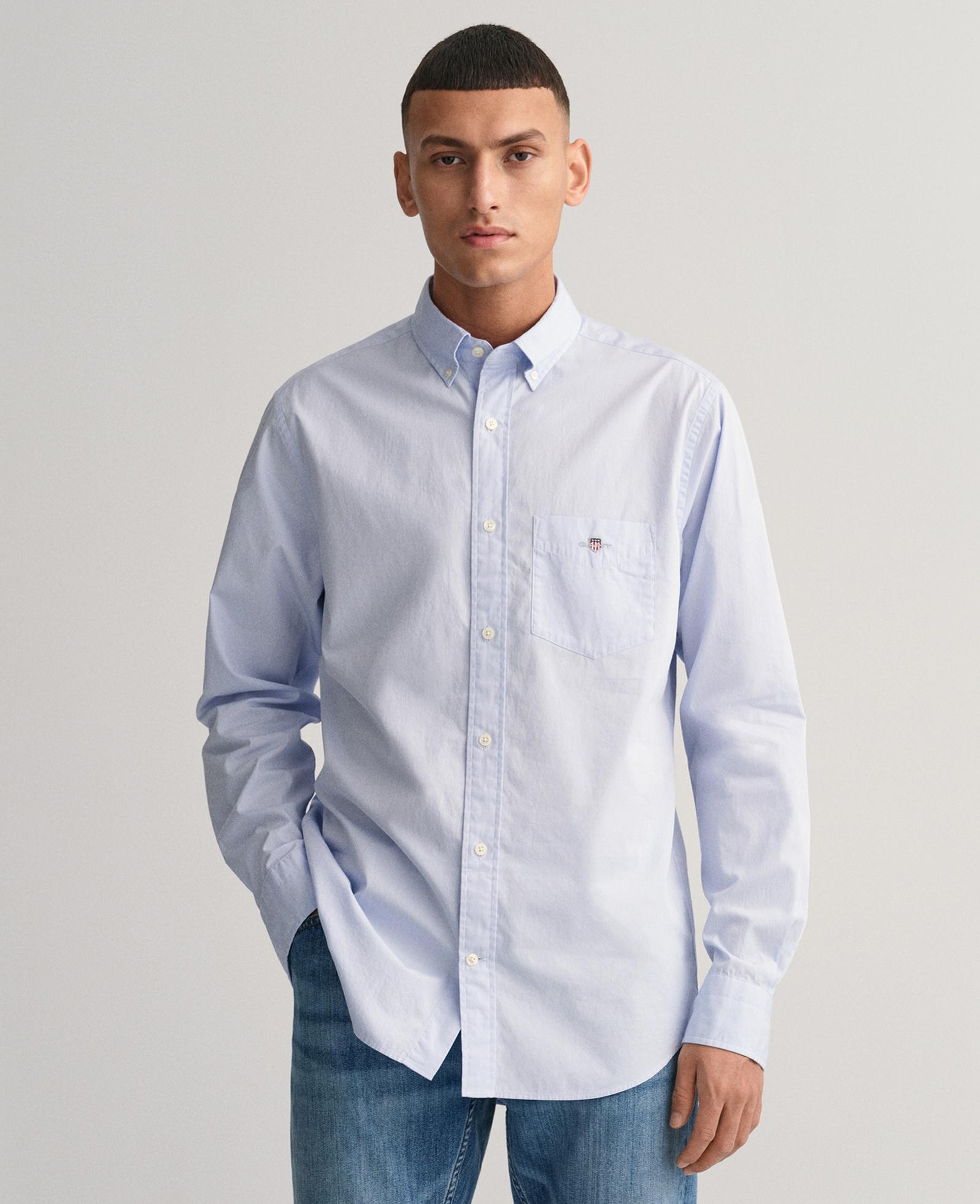 GANT Erkek Mavi Regular Fit Logolu Gömlek