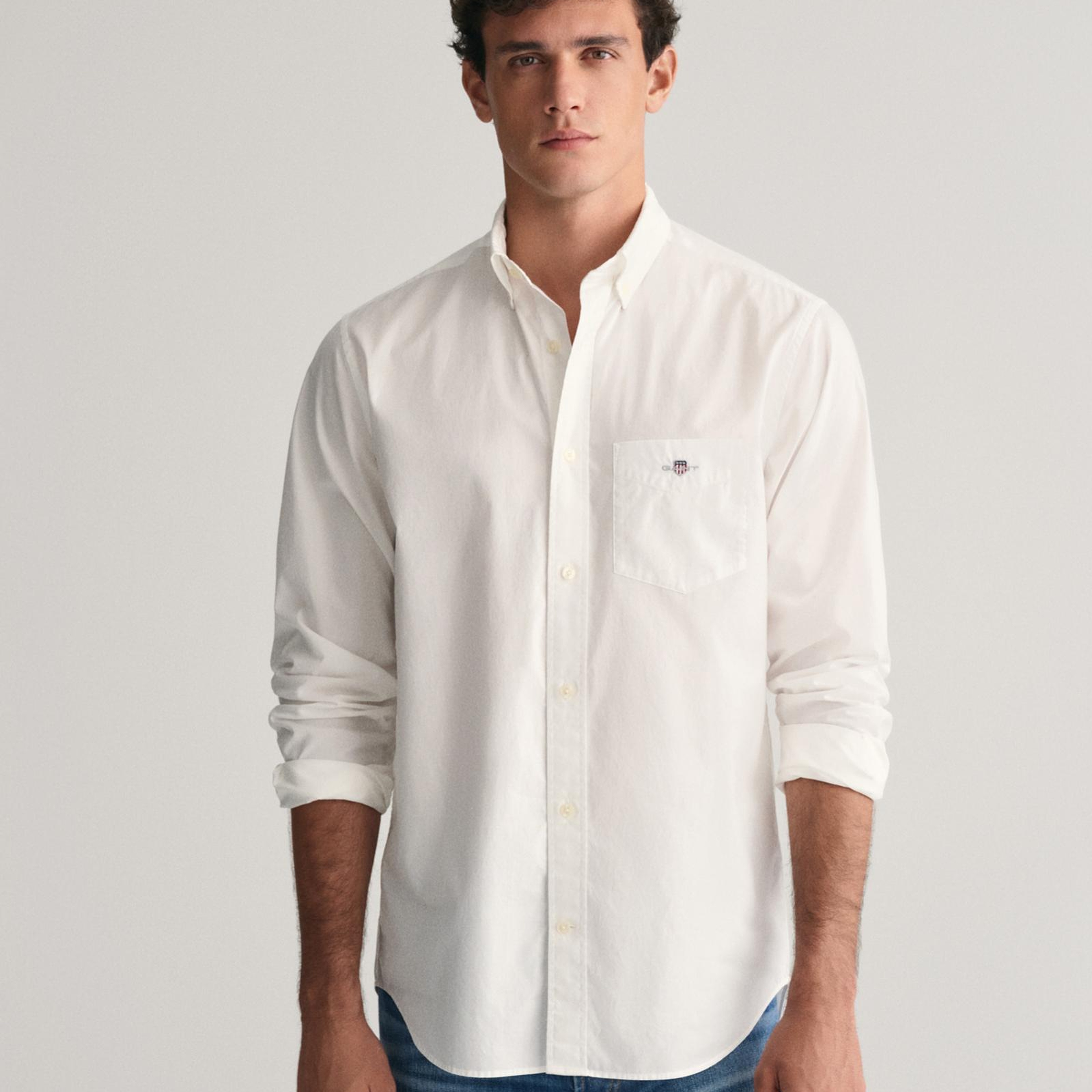 GANT Erkek Beyaz Regular Fit Logolu Gömlek