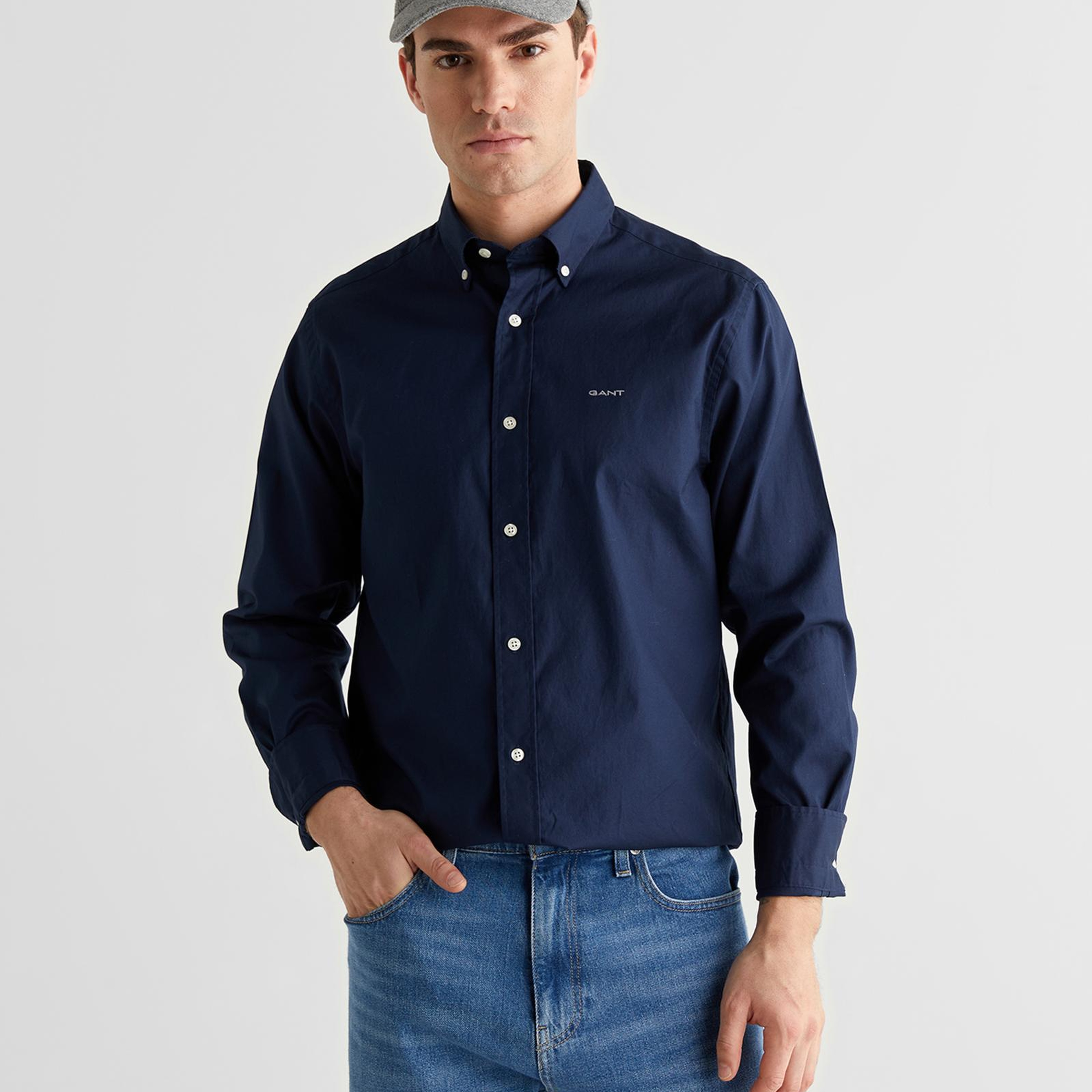 GANT Erkek Lacivert Regular Fit Düğmeli Yaka Oxford Gömlek