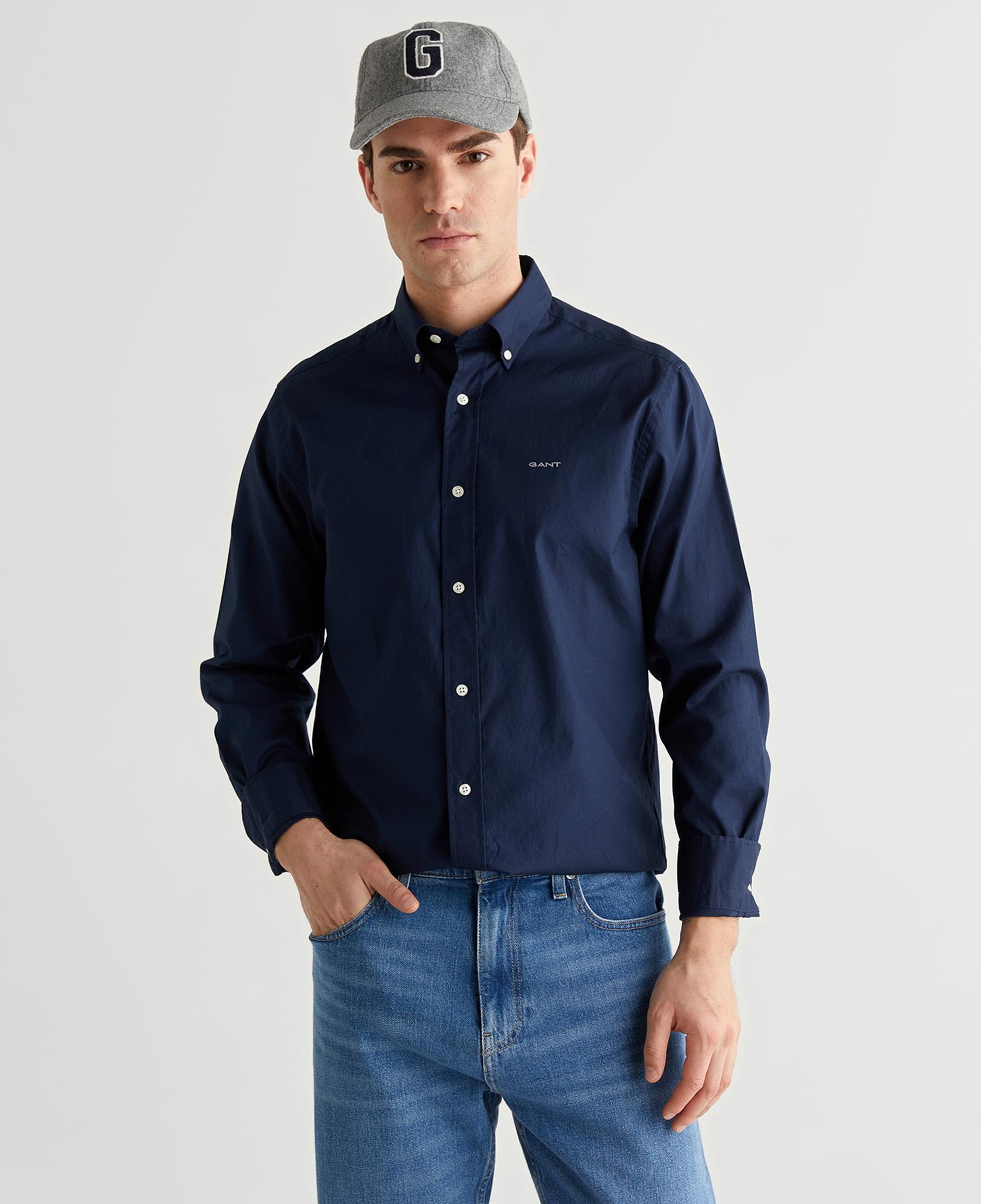 GANT Erkek Lacivert Regular Fit Düğmeli Yaka Oxford Gömlek