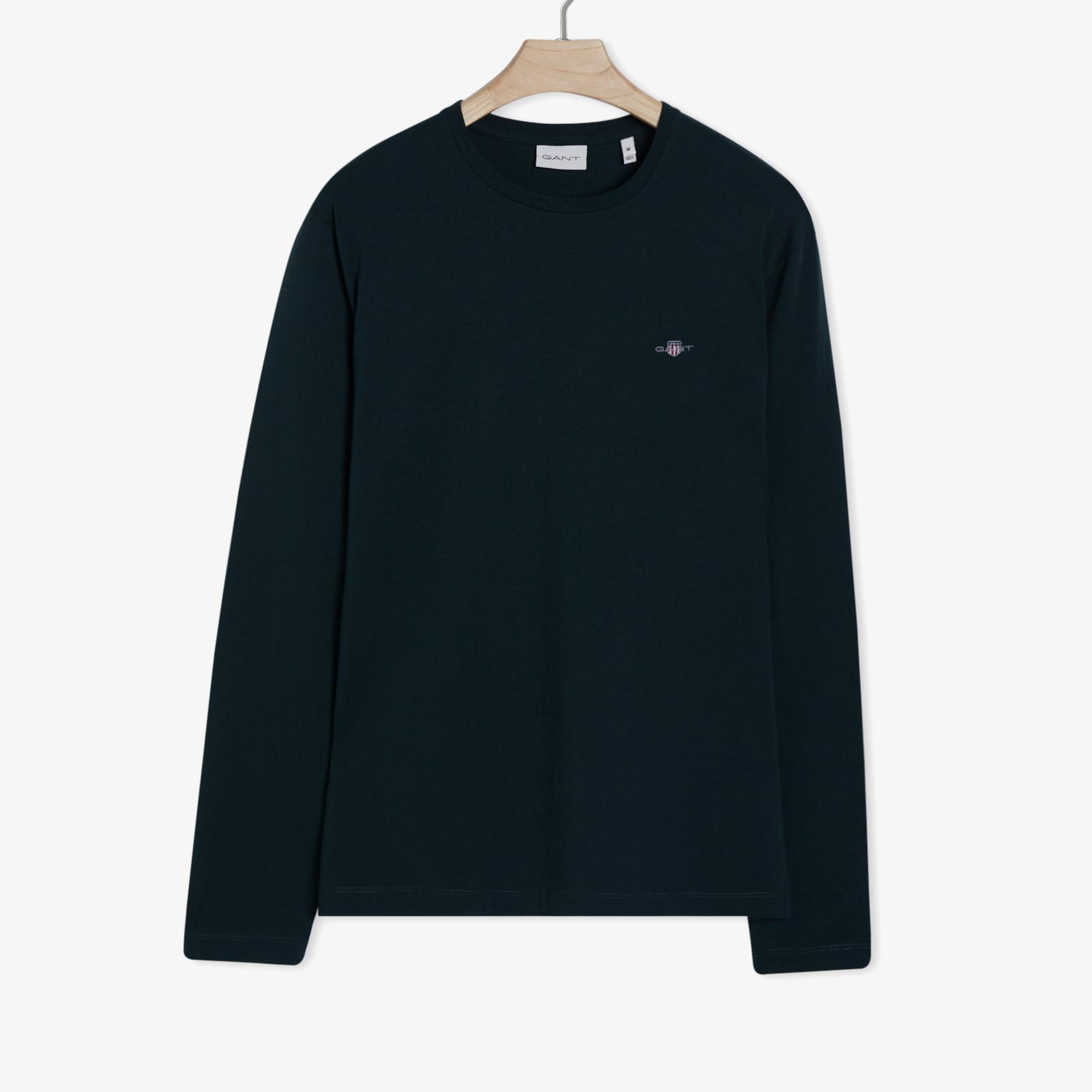 GANT Erkek Yeşil Regular Fit Bisiklet Yaka Uzun Kollu T-Shirt