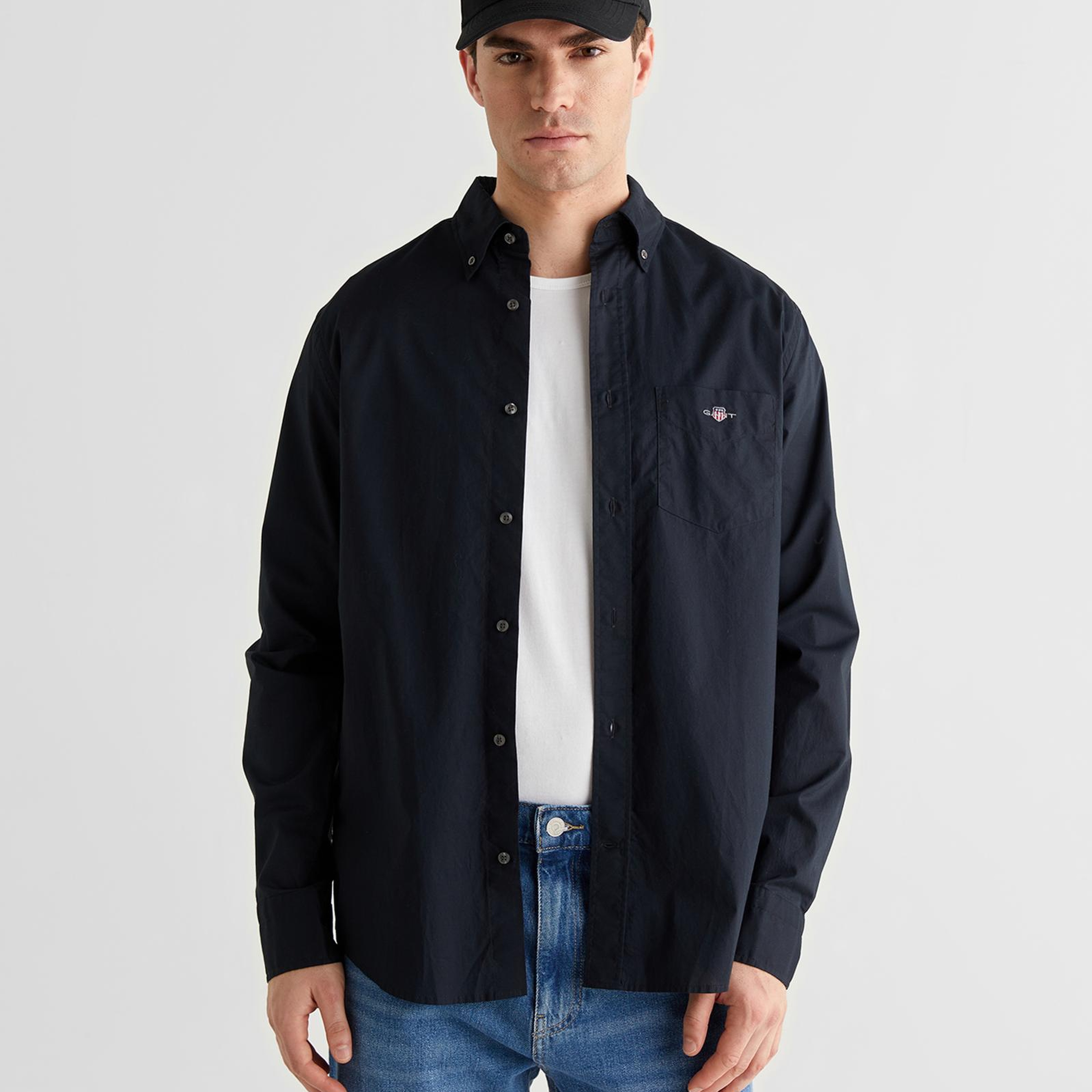 GANT Erkek Siyah Regular Fit Logolu Gömlek