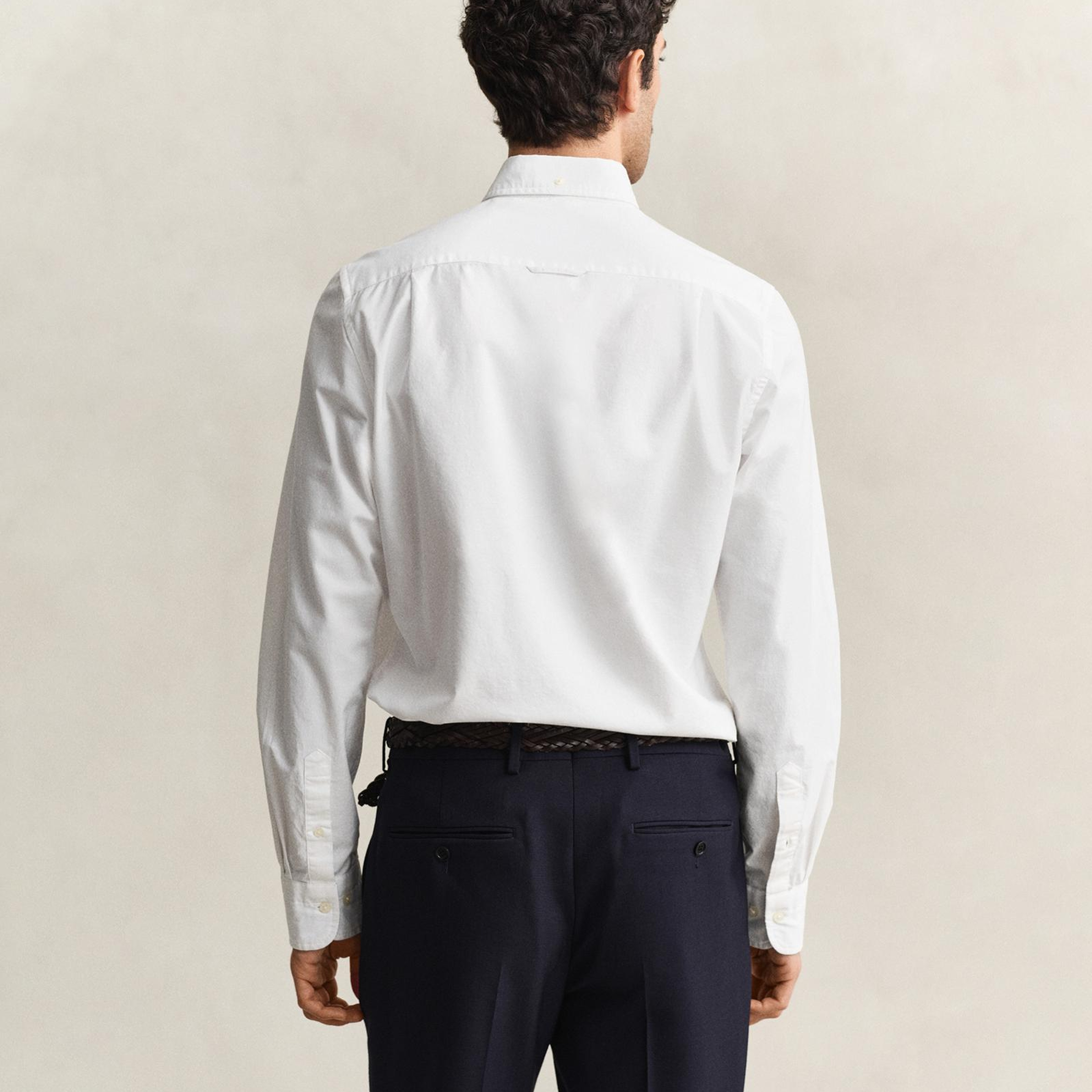GANT Erkek Beyaz Slim Fit Çizgili Logolu Gömlek