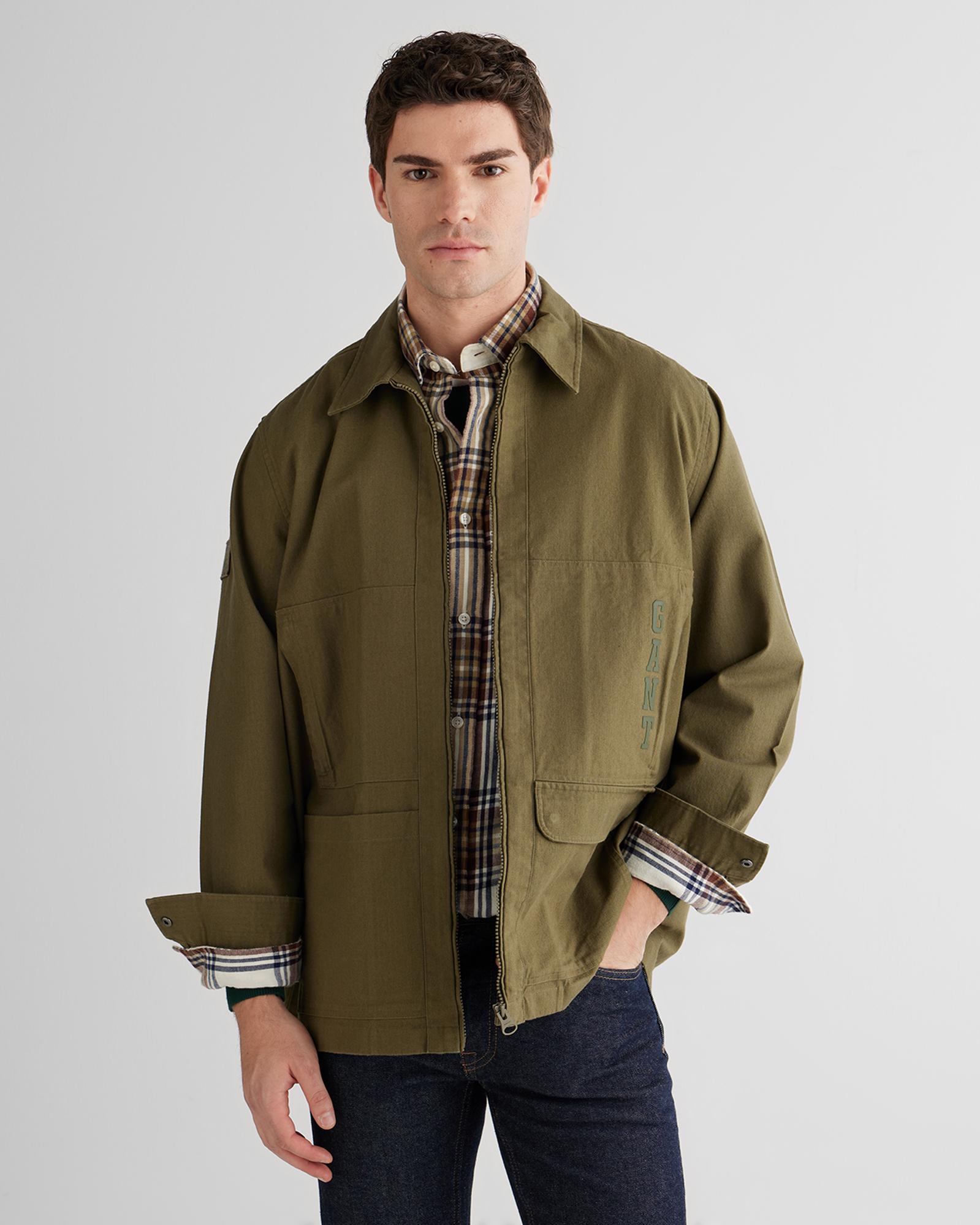 GANT Erkek Yeşil Oversize Fit Fermuarlı Logolu Gömlek