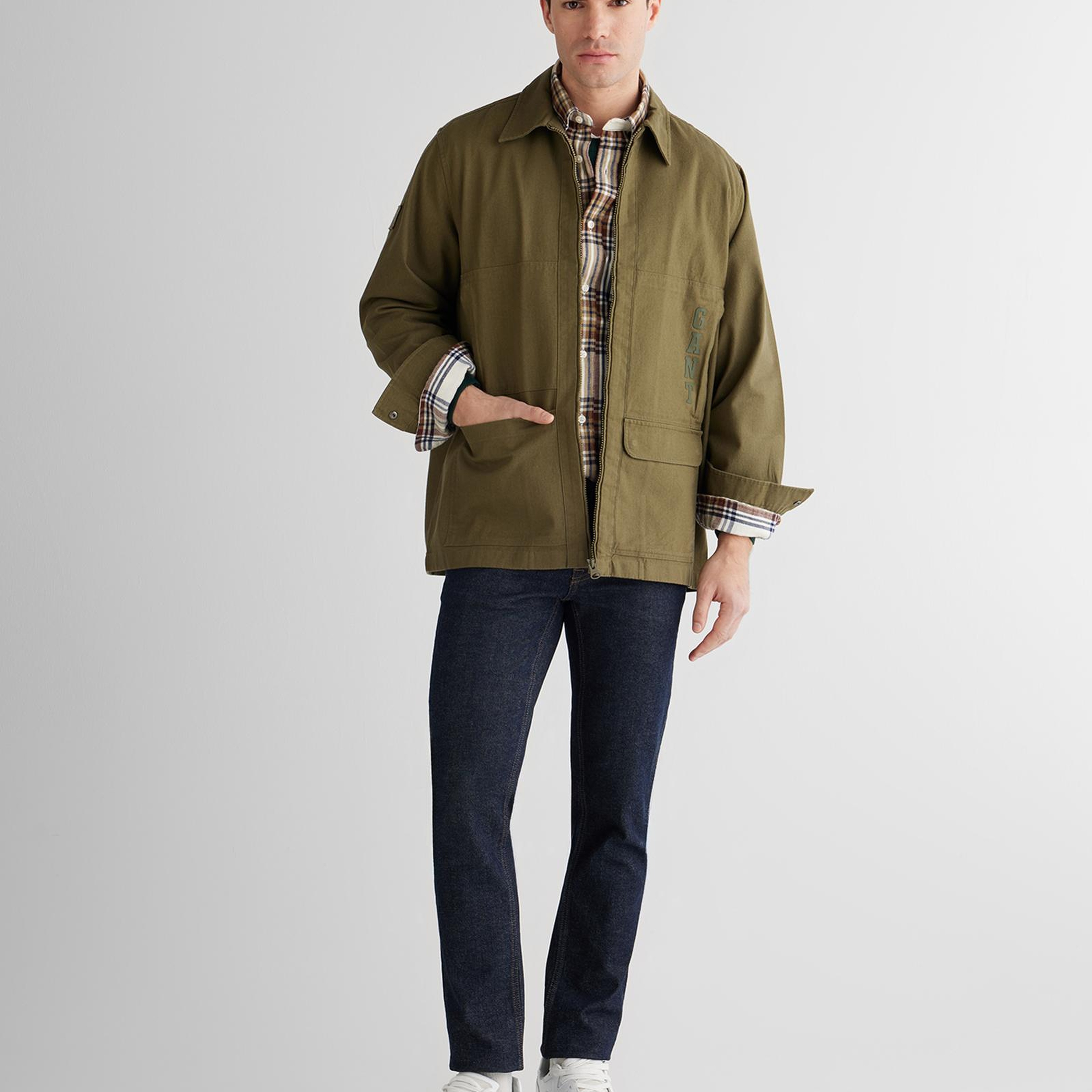 GANT Erkek Yeşil Oversize Fit Fermuarlı Logolu Gömlek