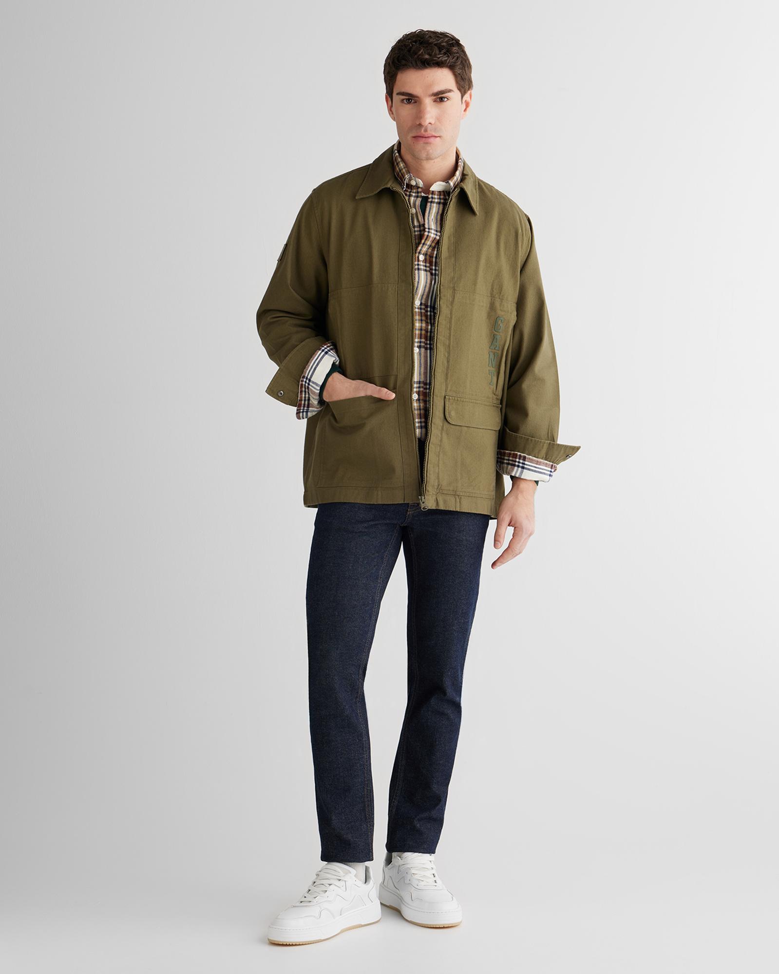 GANT Erkek Yeşil Oversize Fit Fermuarlı Logolu Gömlek