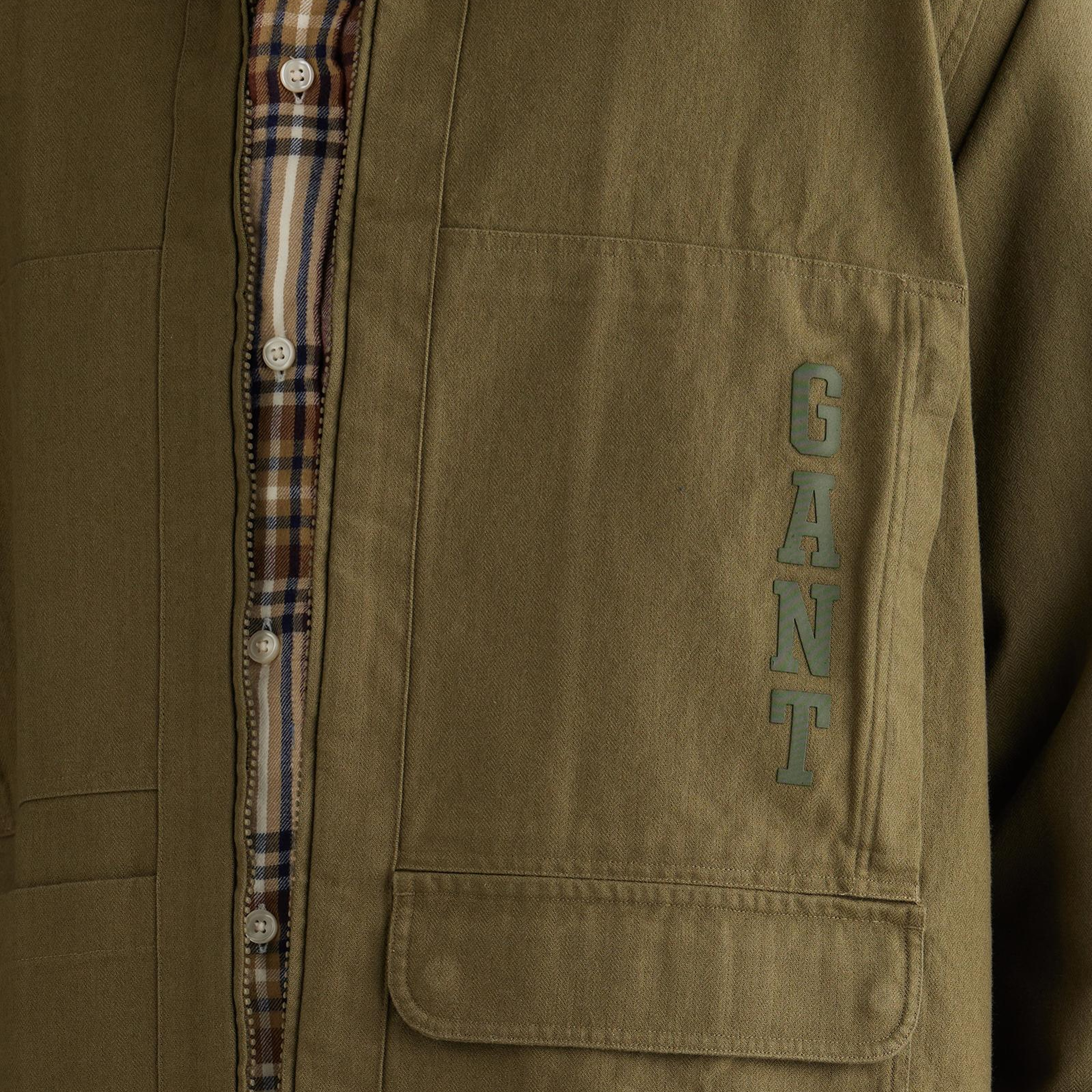 GANT Erkek Yeşil Oversize Fit Fermuarlı Logolu Gömlek