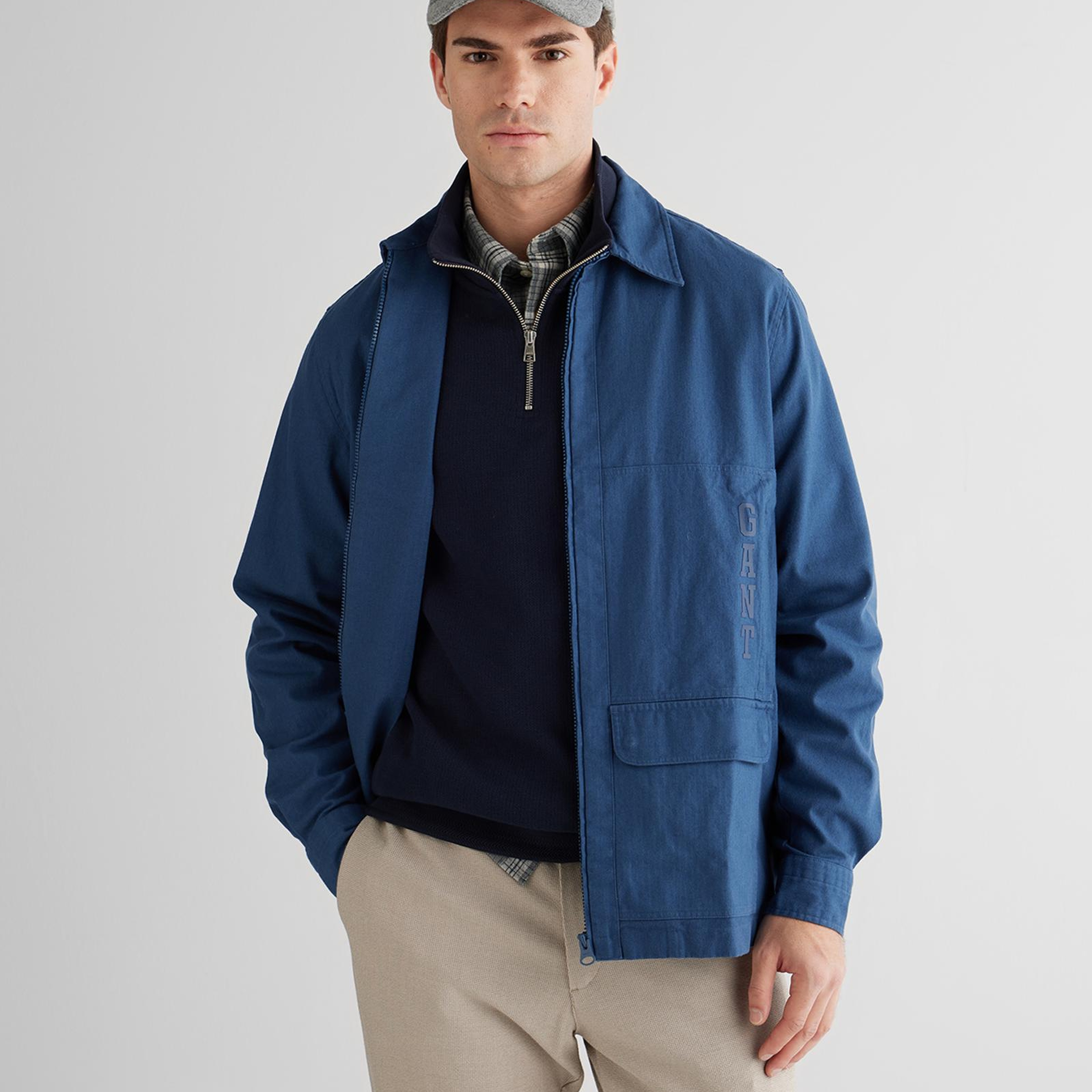 GANT Erkek Mavi Oversize Fit Fermuarlı Logolu Gömlek