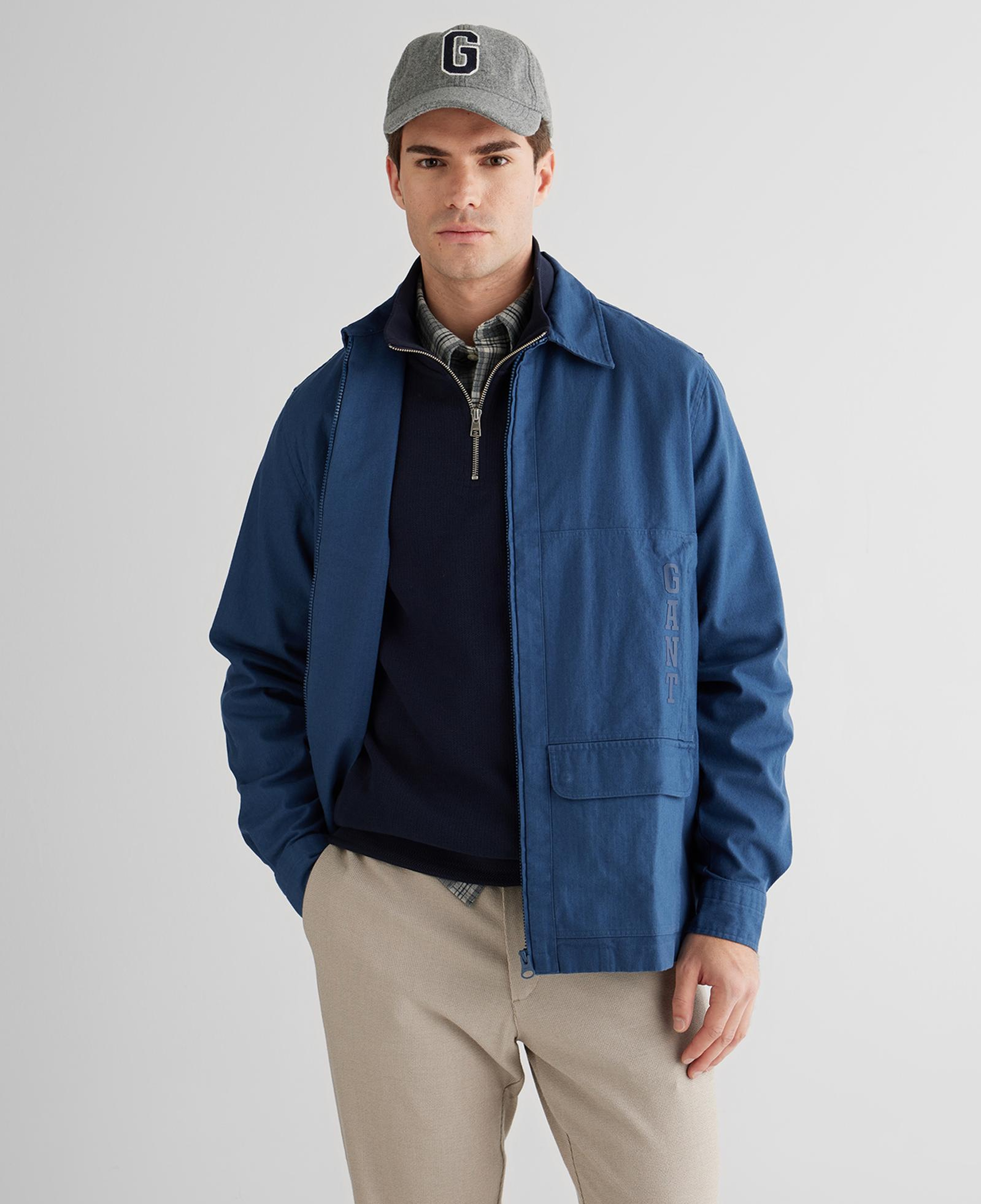 GANT Erkek Mavi Oversize Fit Fermuarlı Logolu Gömlek