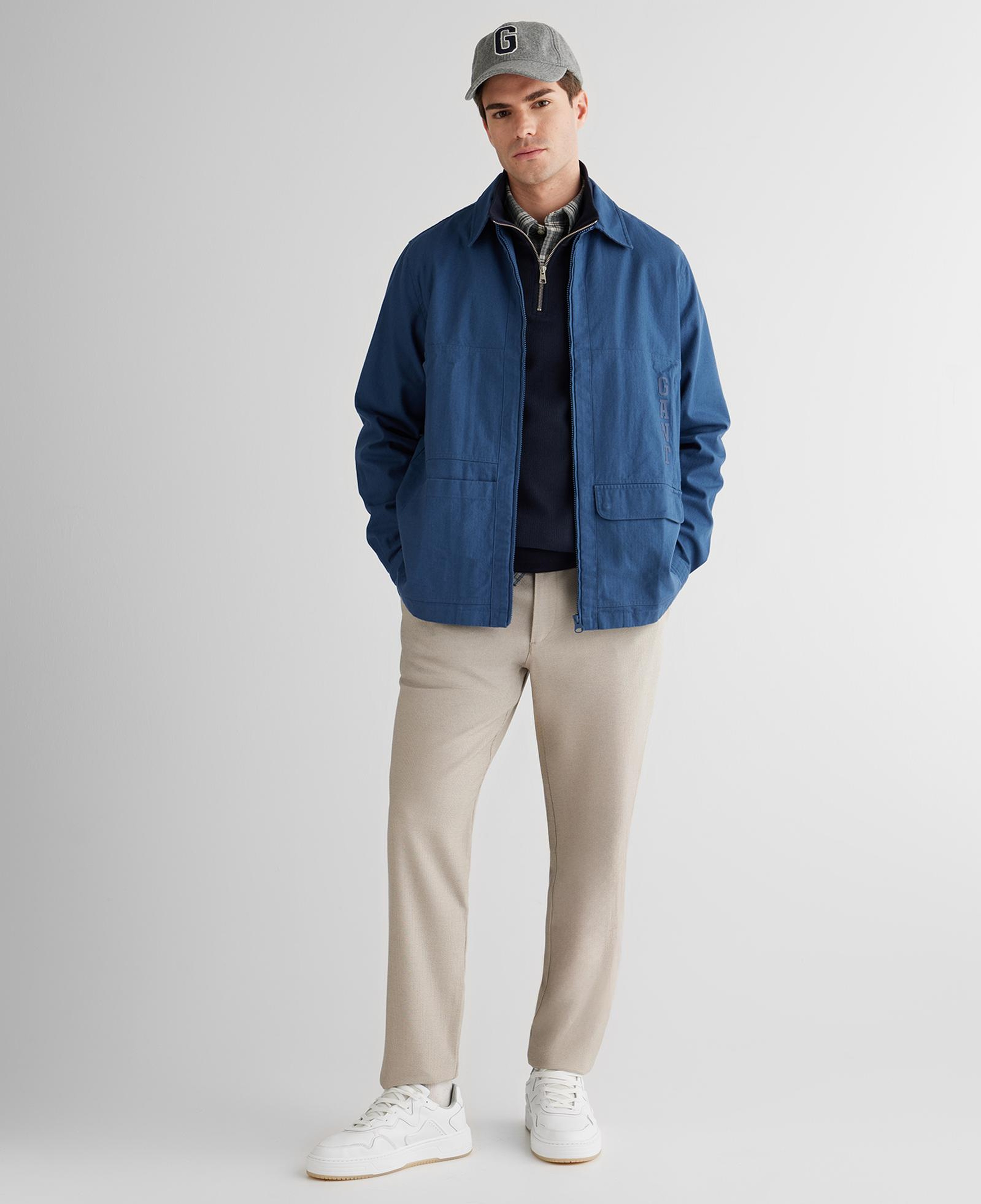 GANT Erkek Mavi Oversize Fit Fermuarlı Logolu Gömlek