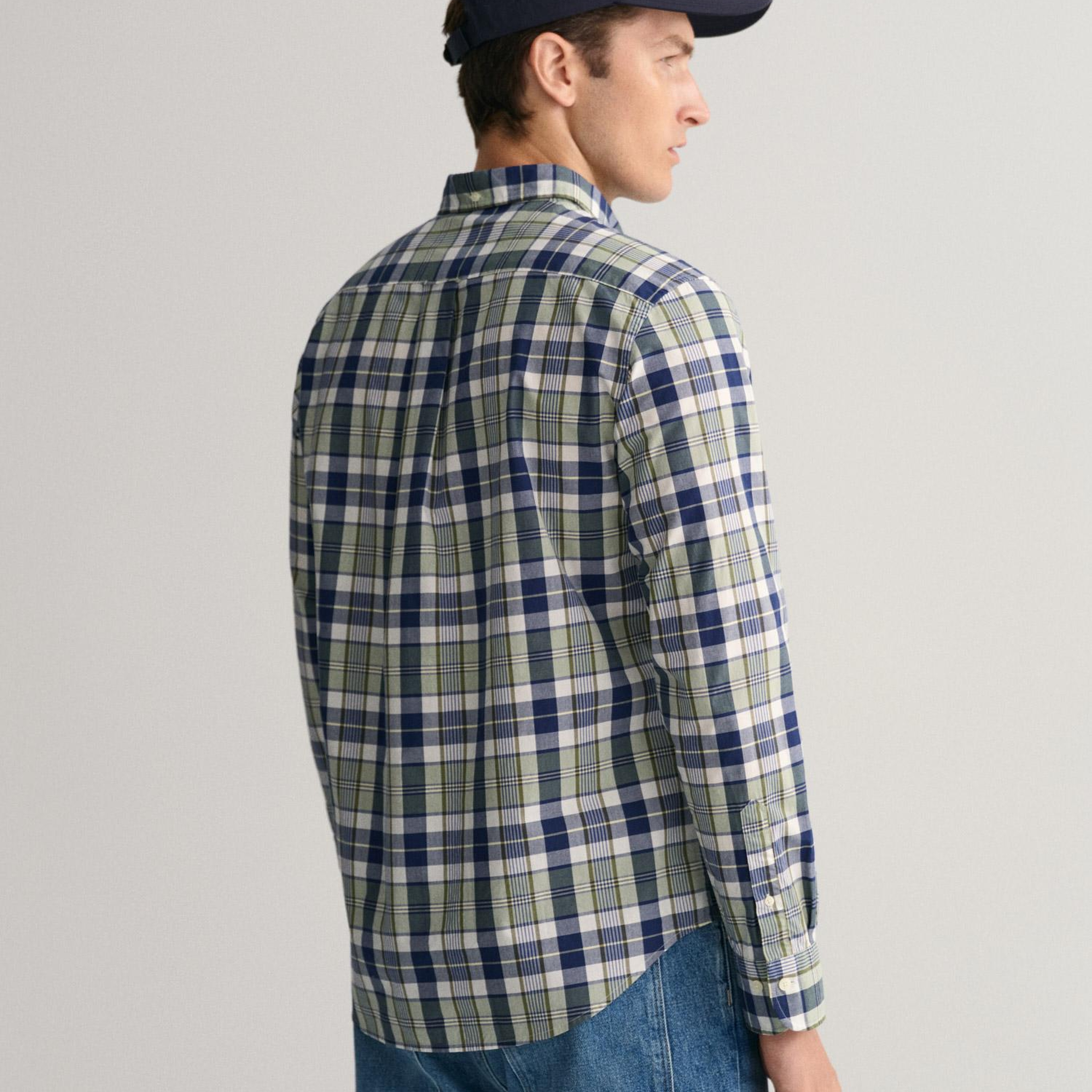 GANT Erkek Yeşil Regular Fit Düğmeli Yaka Kareli Gömlek