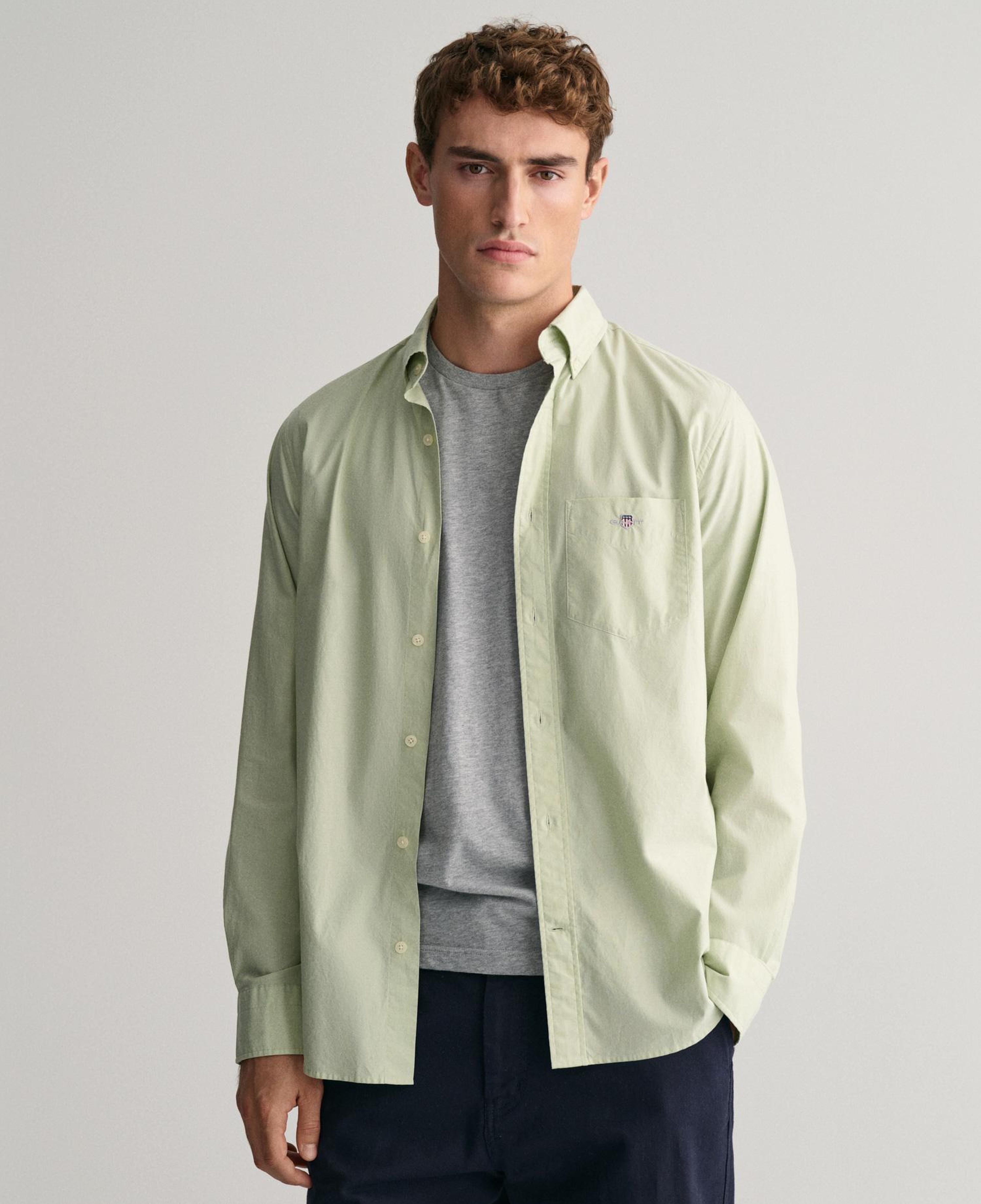 GANT Erkek Yeşil Regular Fit Düğmeli Yaka Poplin Gömlek