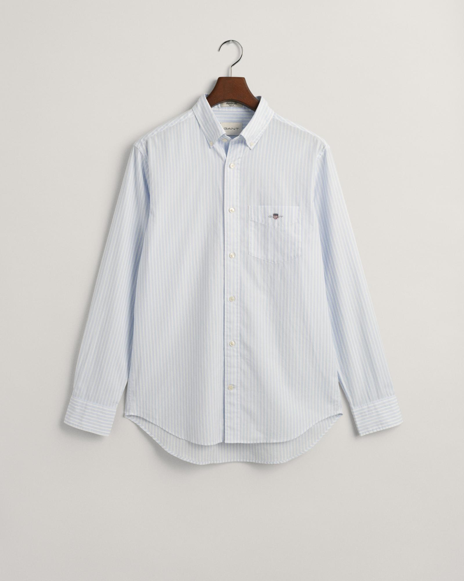 GANT Erkek Mavi Regular Fit Düğmeli Yaka Çizgili Poplin Gömlek