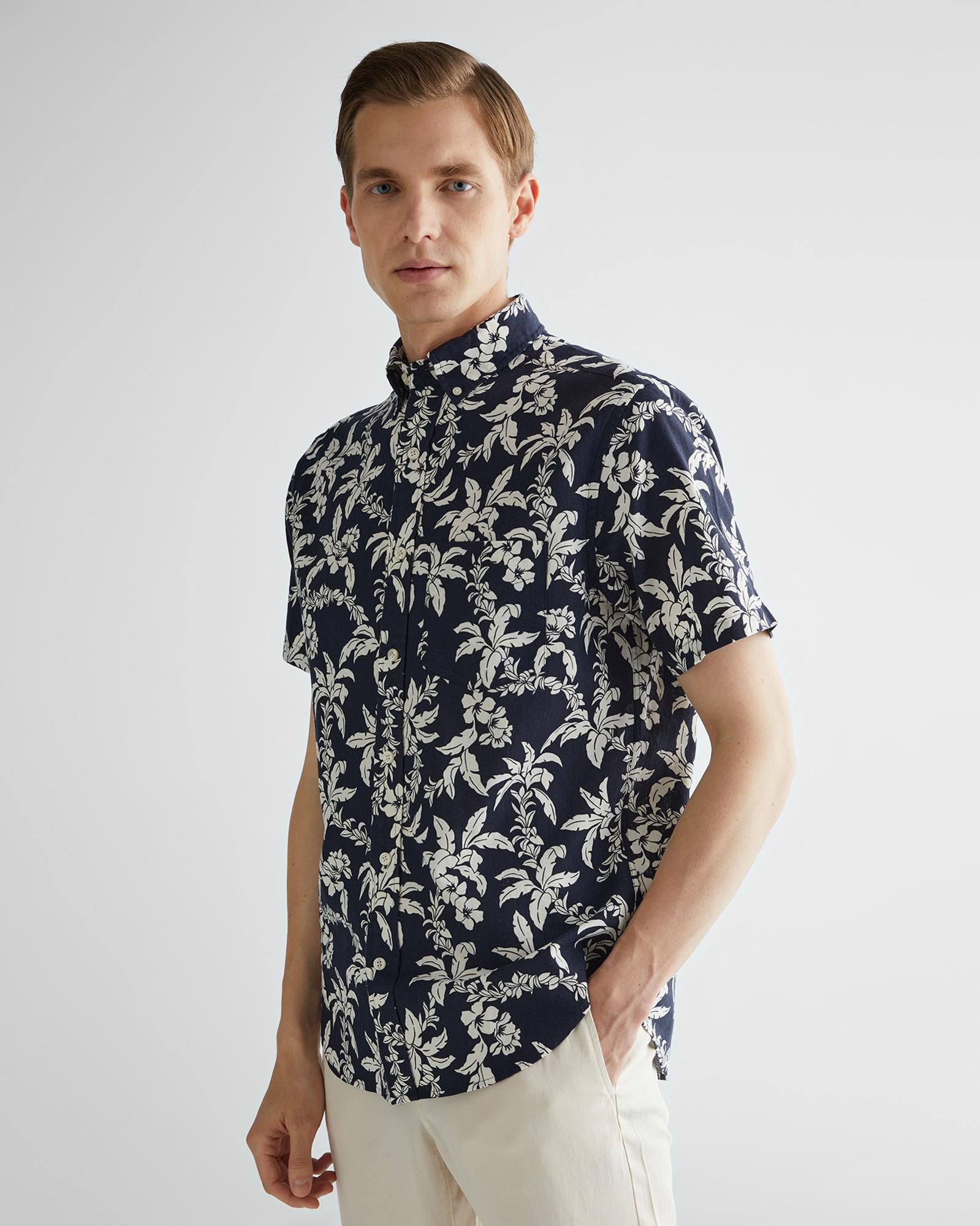 GANT Erkek Lacivert Regular Fit Klasik Yaka Desenli Gömlek