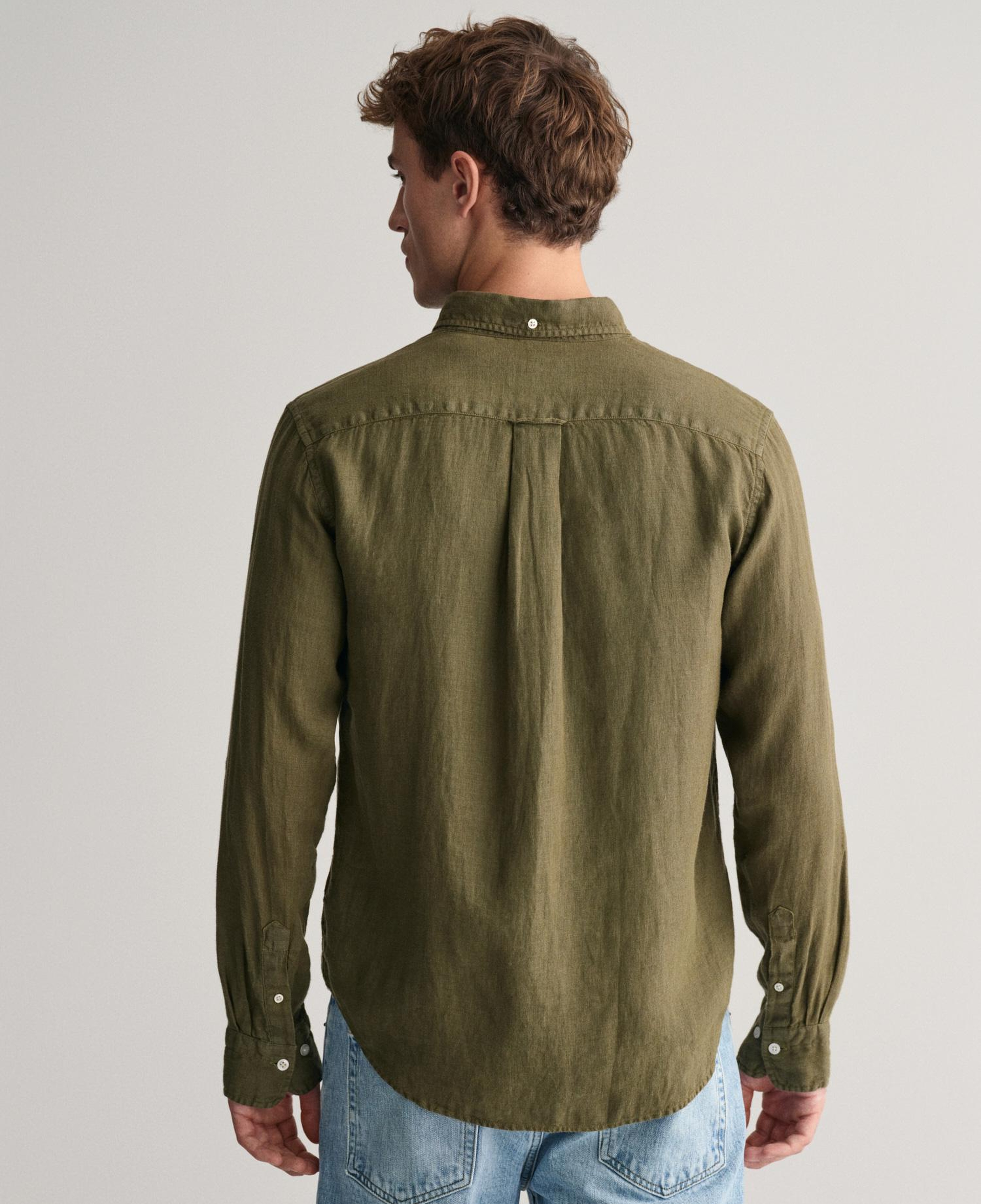 GANT Erkek Yeşil Regular Fit Düğmeli Yaka Keten Gömlek