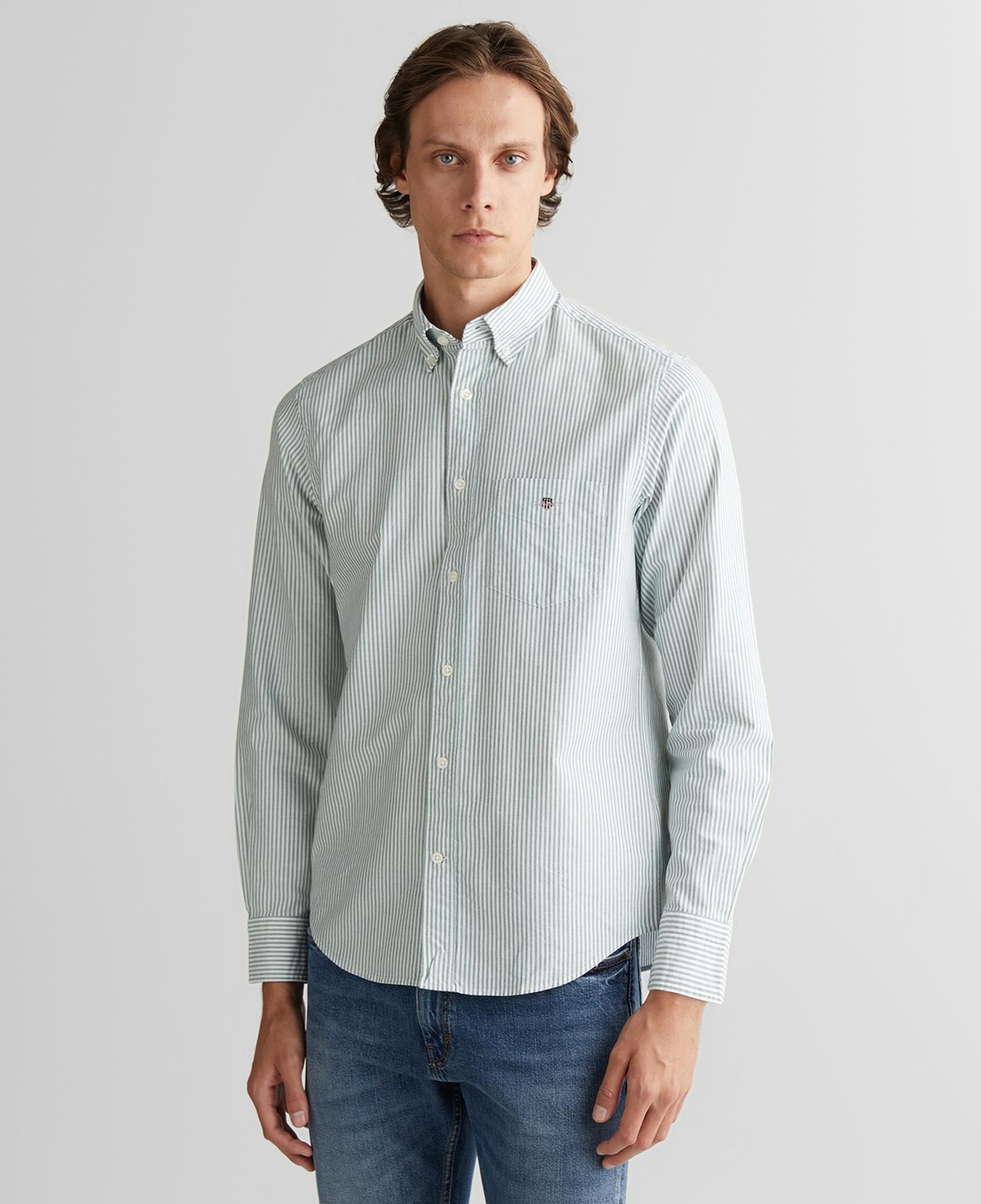 GANT Erkek Yeşil Regular Fit Düğmeli Yaka Çizgili Oxford Gömlek