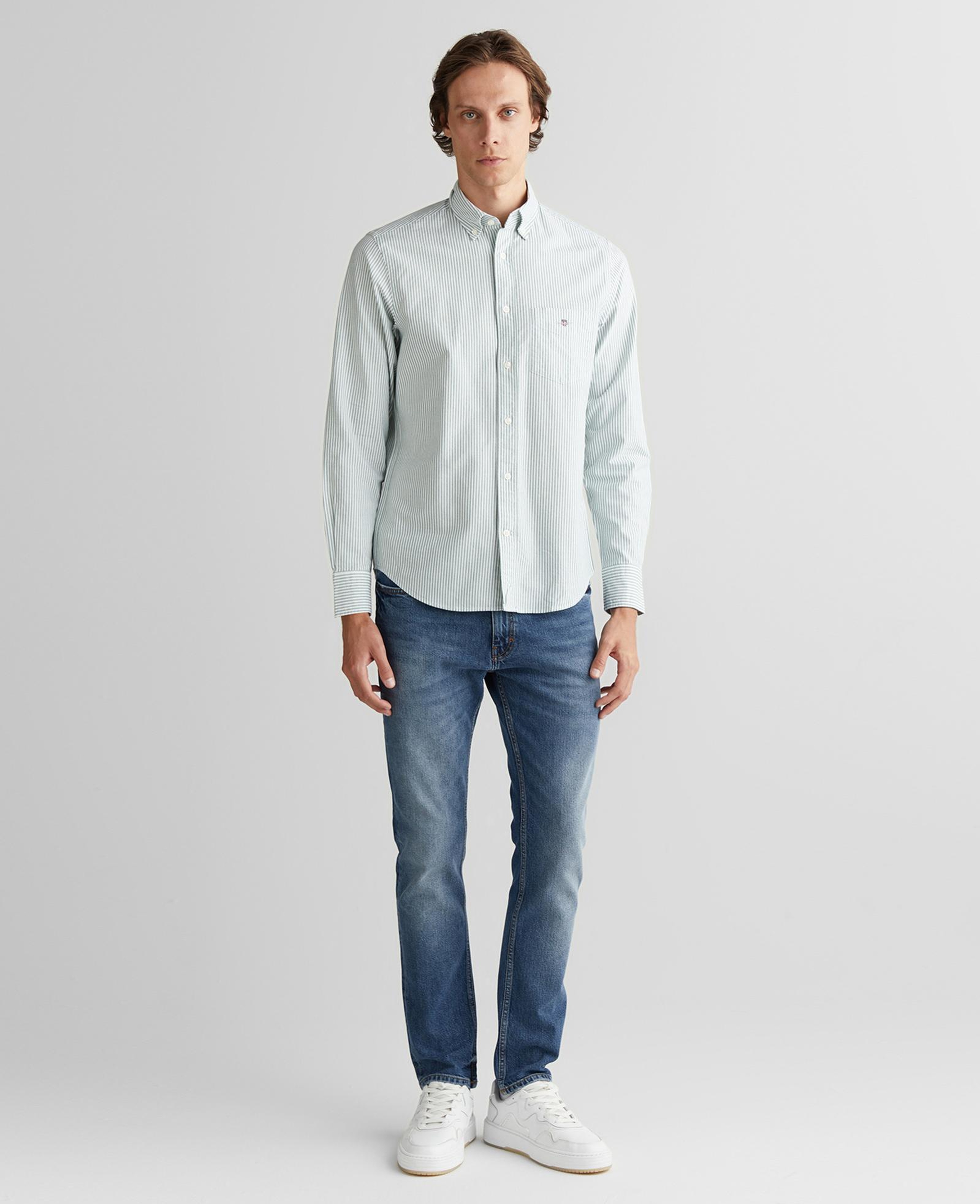 GANT Erkek Yeşil Regular Fit Düğmeli Yaka Çizgili Oxford Gömlek