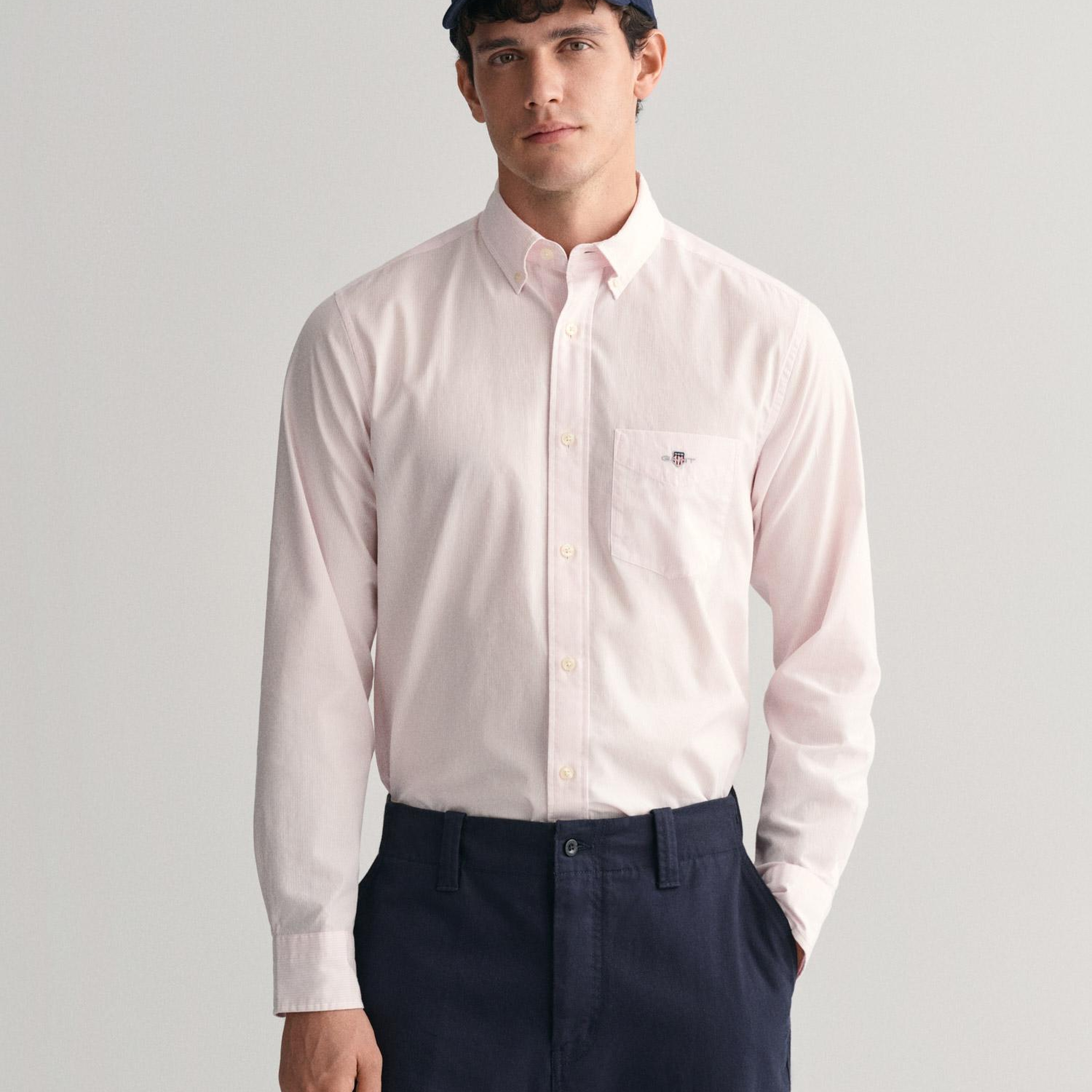 GANT Erkek Pembe Regular Fit Çizgili Düğmeli Yaka Gömlek