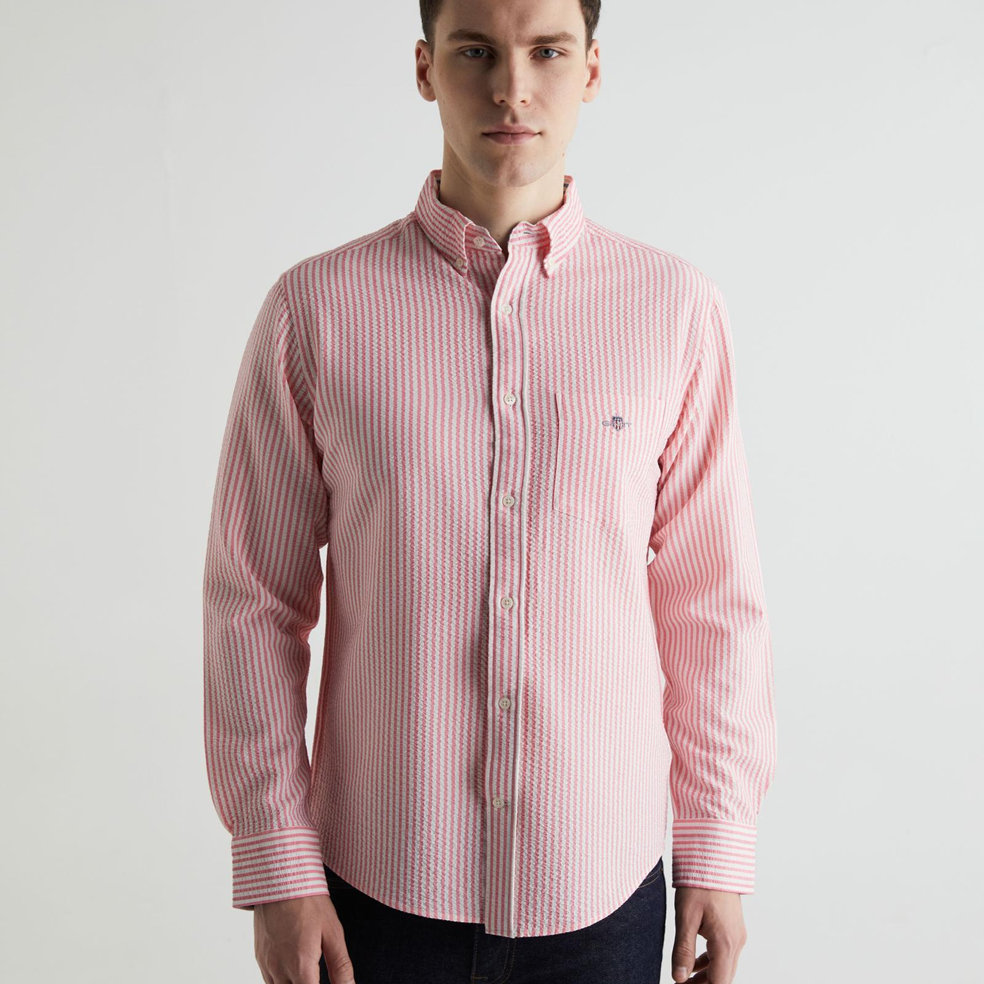 GANT Erkek Pembe Regular Fit Klasik Yaka Çizgili Gömlek