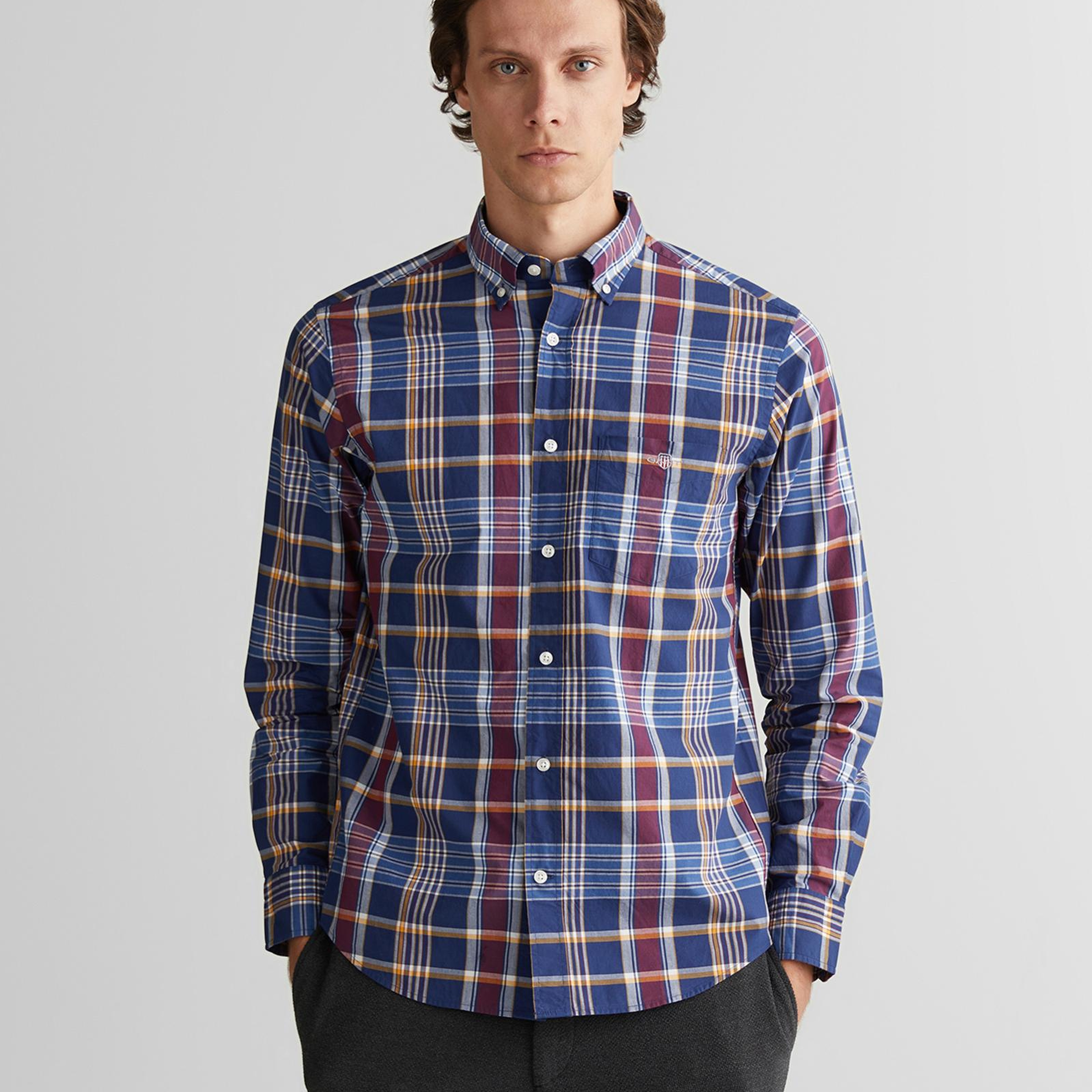 GANT Erkek Yeşil Regular Fit Düğmeli Yaka Çizgili Gömlek