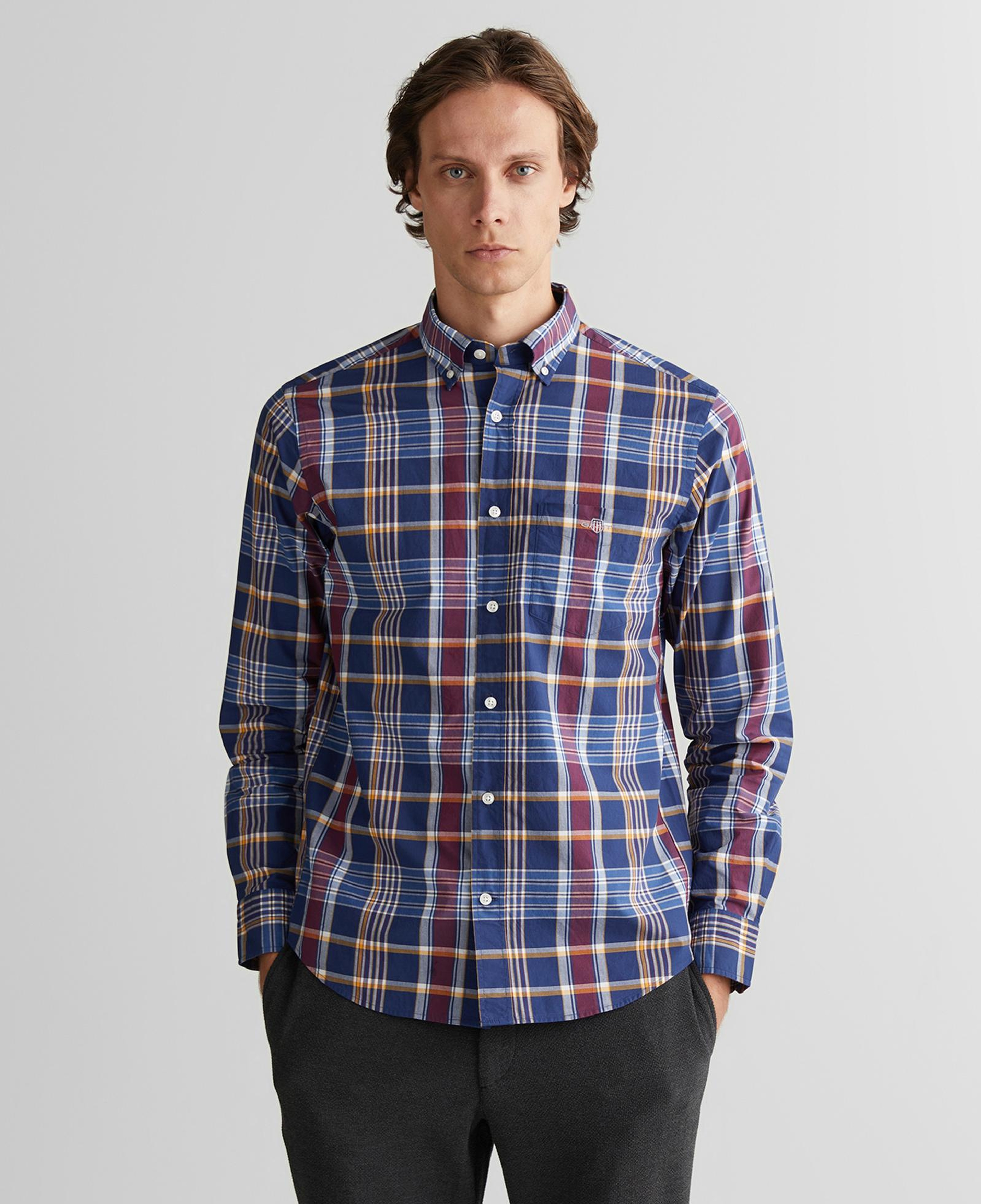 GANT Erkek Yeşil Regular Fit Düğmeli Yaka Çizgili Gömlek