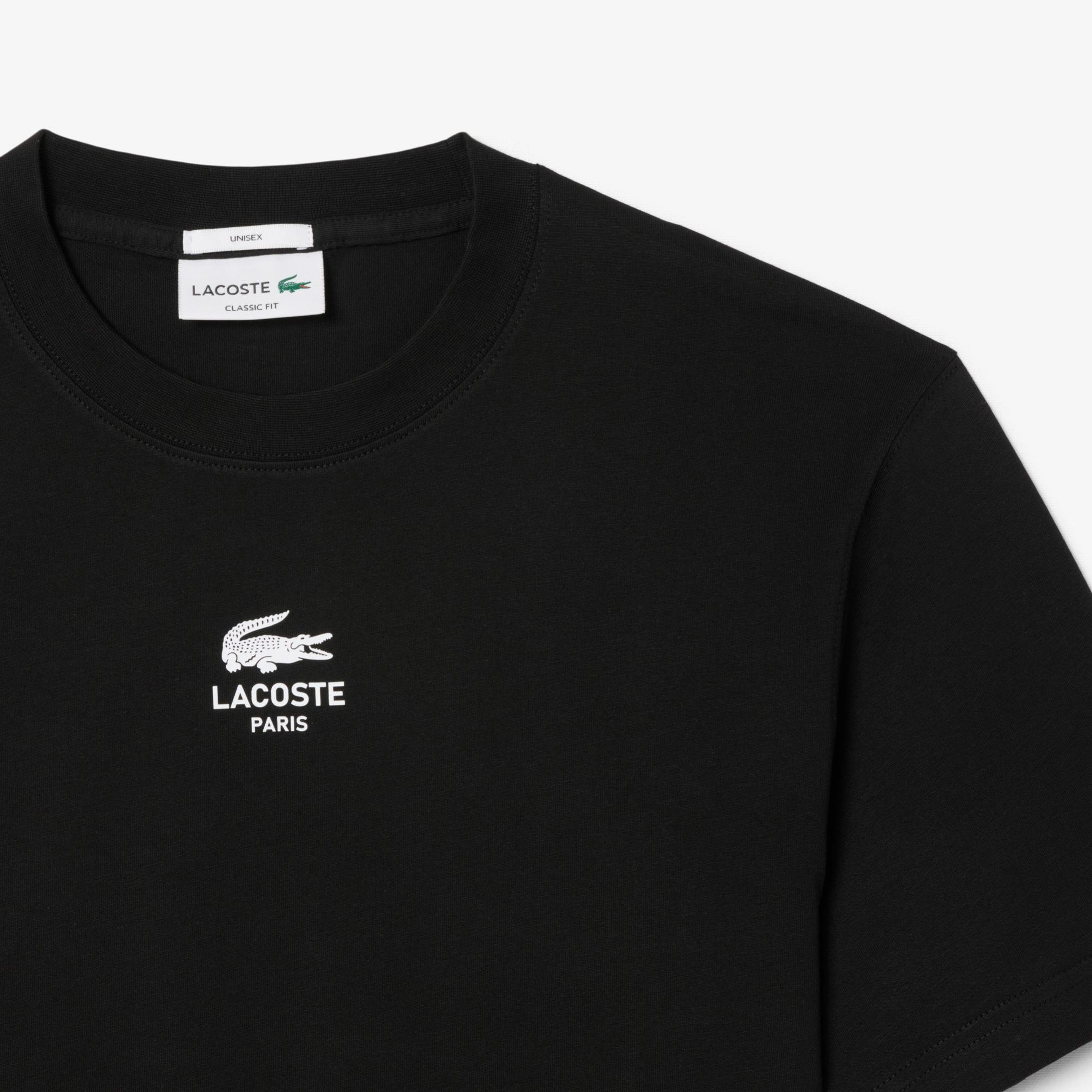 Lacoste Signature Print Paris Unisex Siyah T-Shirt
