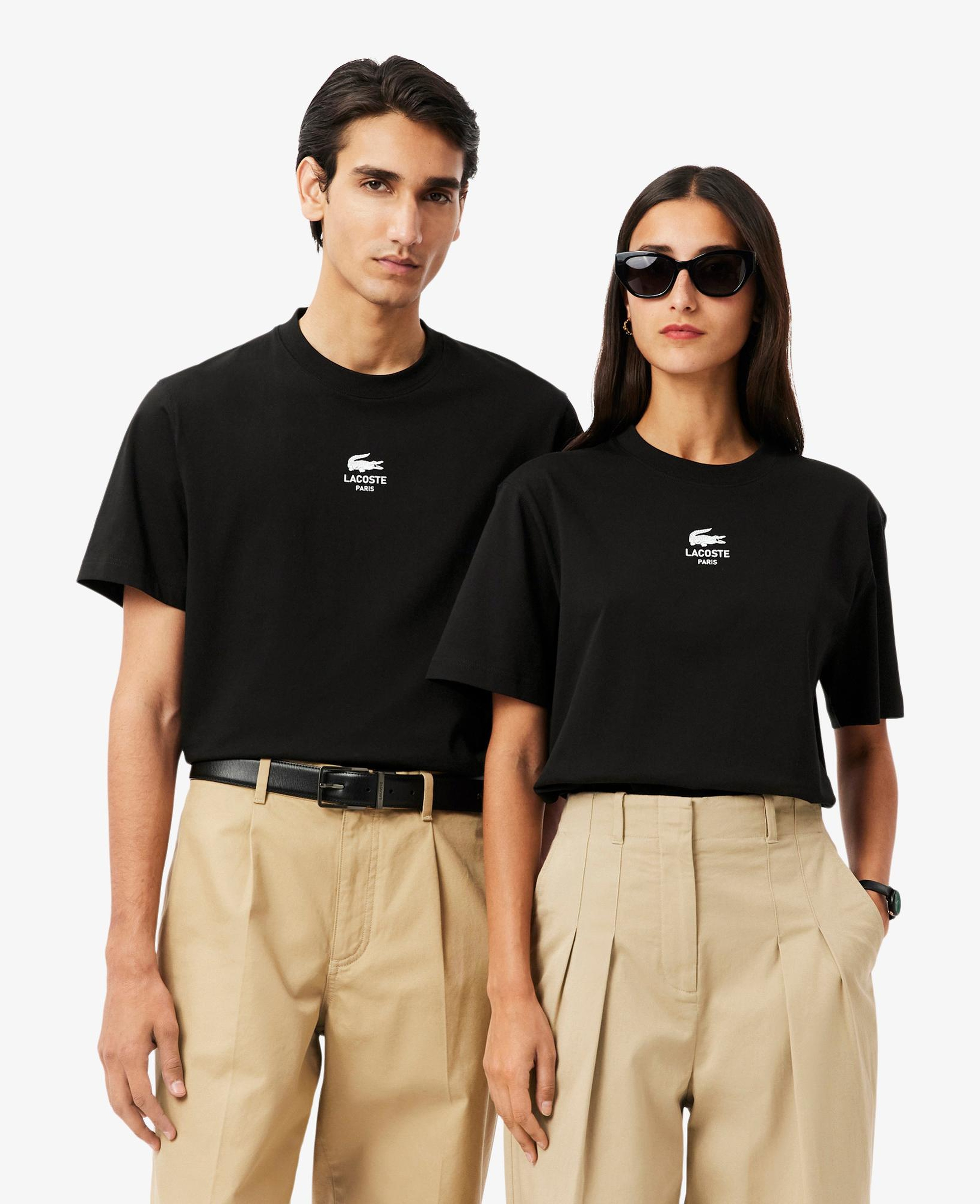 Lacoste Signature Print Paris Unisex Siyah T-Shirt