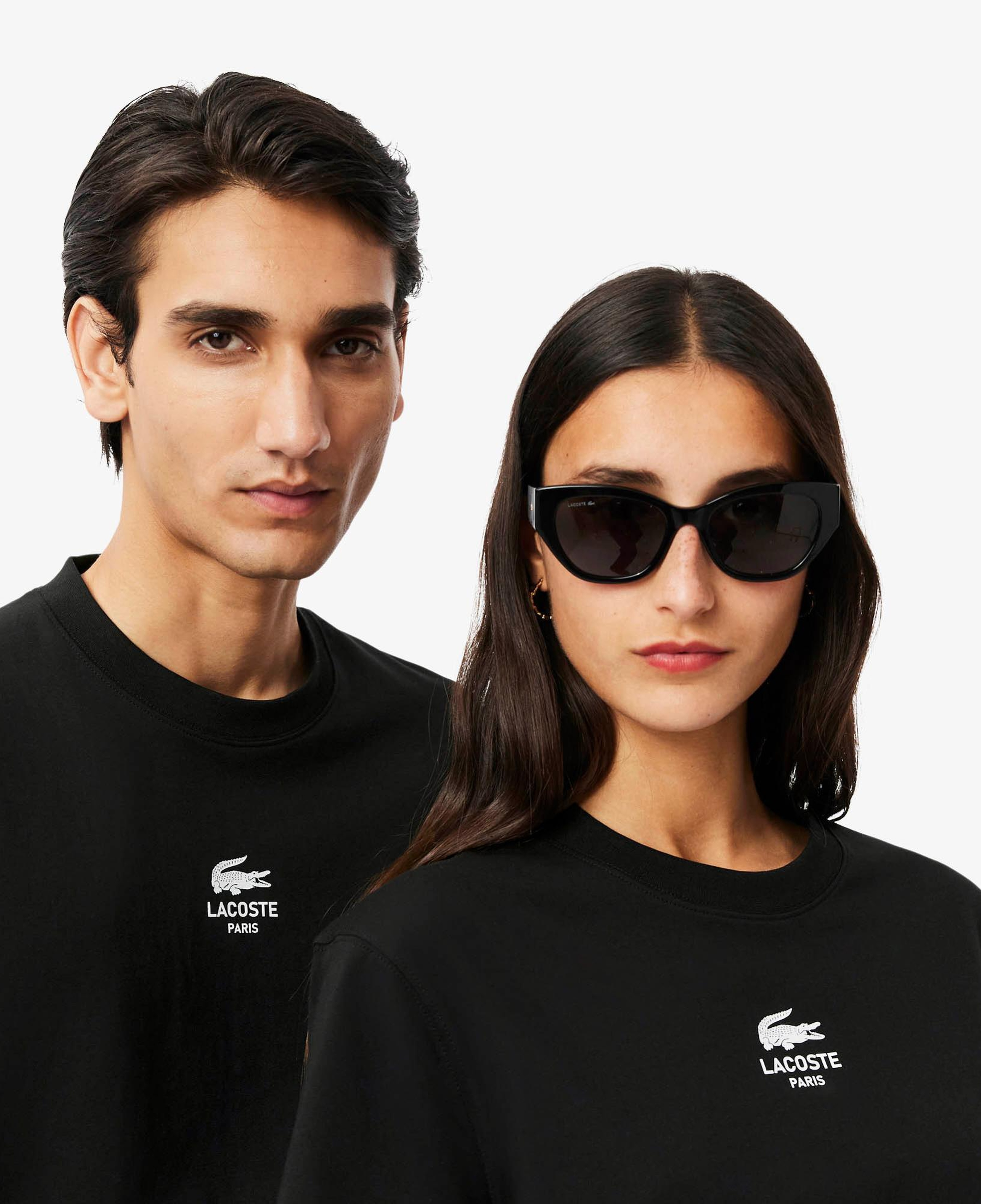 Lacoste Signature Print Paris Unisex Siyah T-Shirt