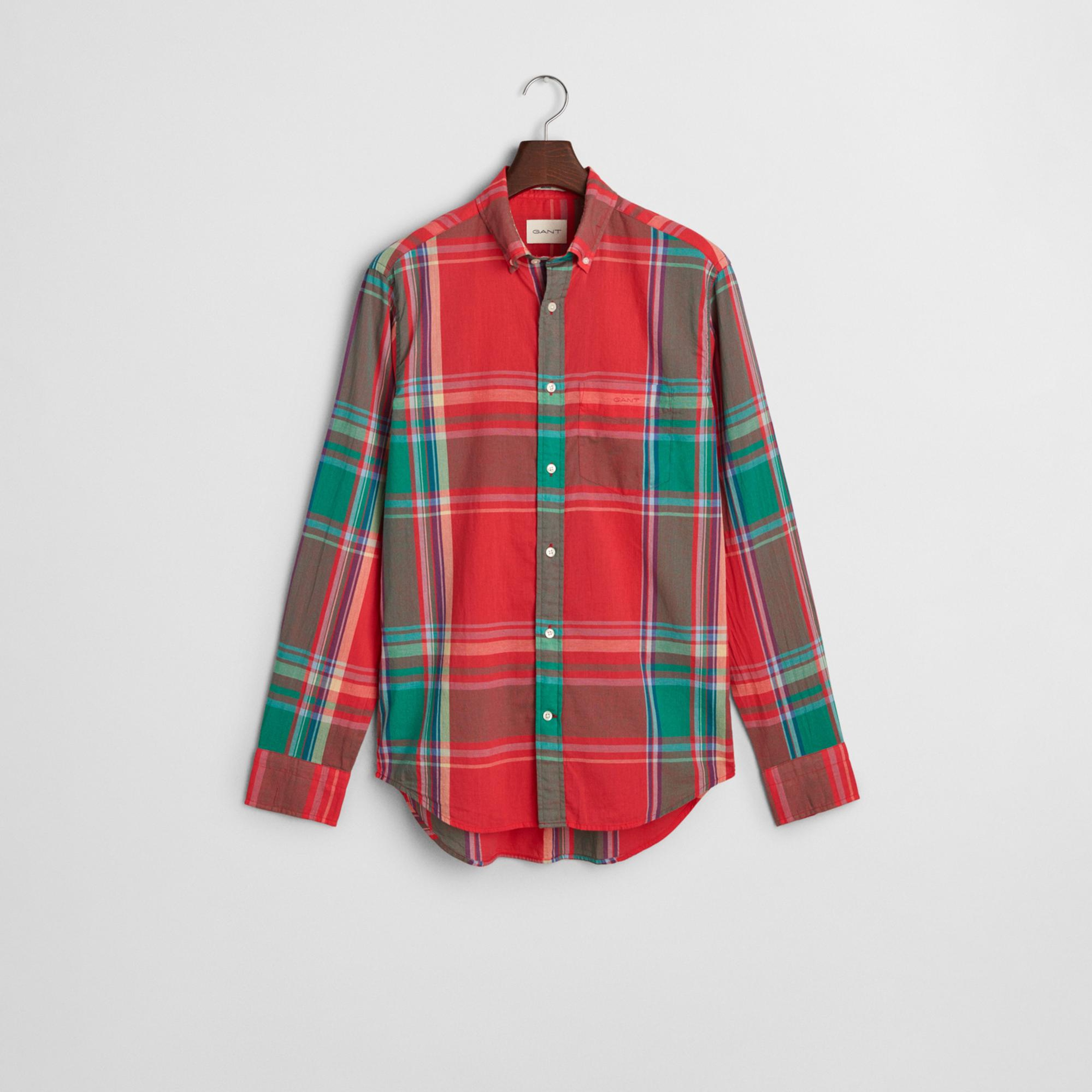 GANT Erkek Kırmızı Regular Fit Düğmeli Yaka Kareli Gömlek