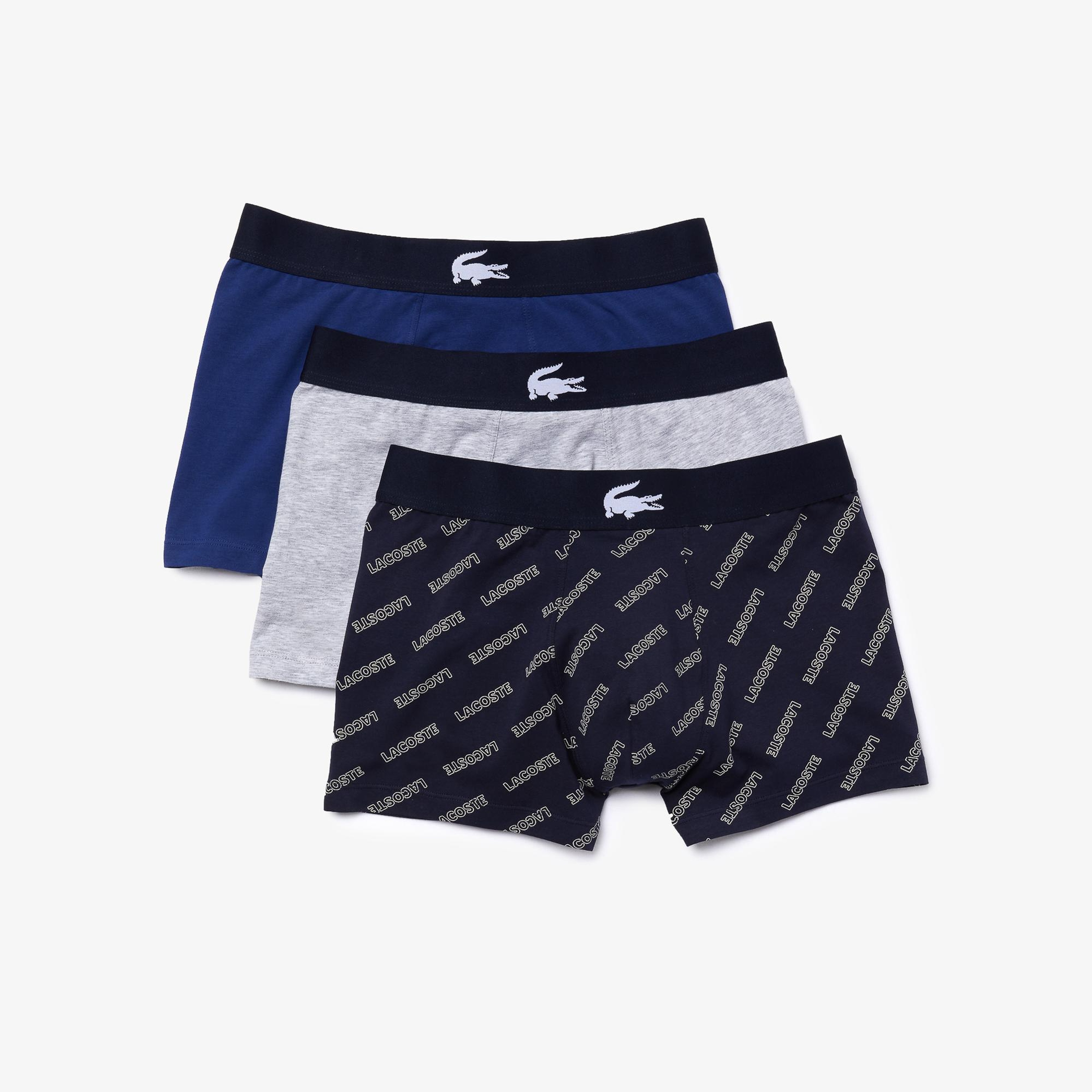Lacoste Erkek Desenli 3'lü Lacivert Boxer