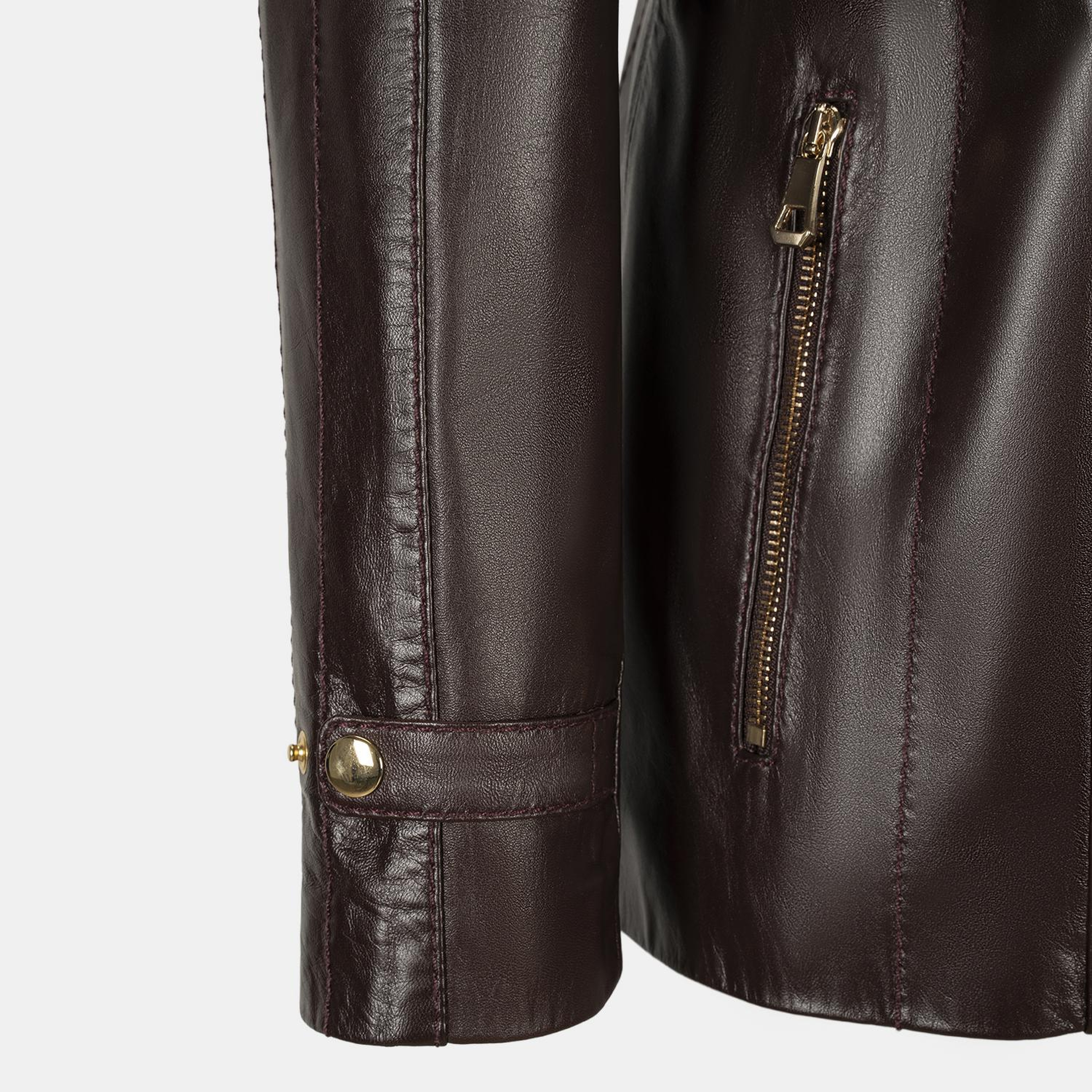 Kadın Bordo Kapüşonlu Deri Mont