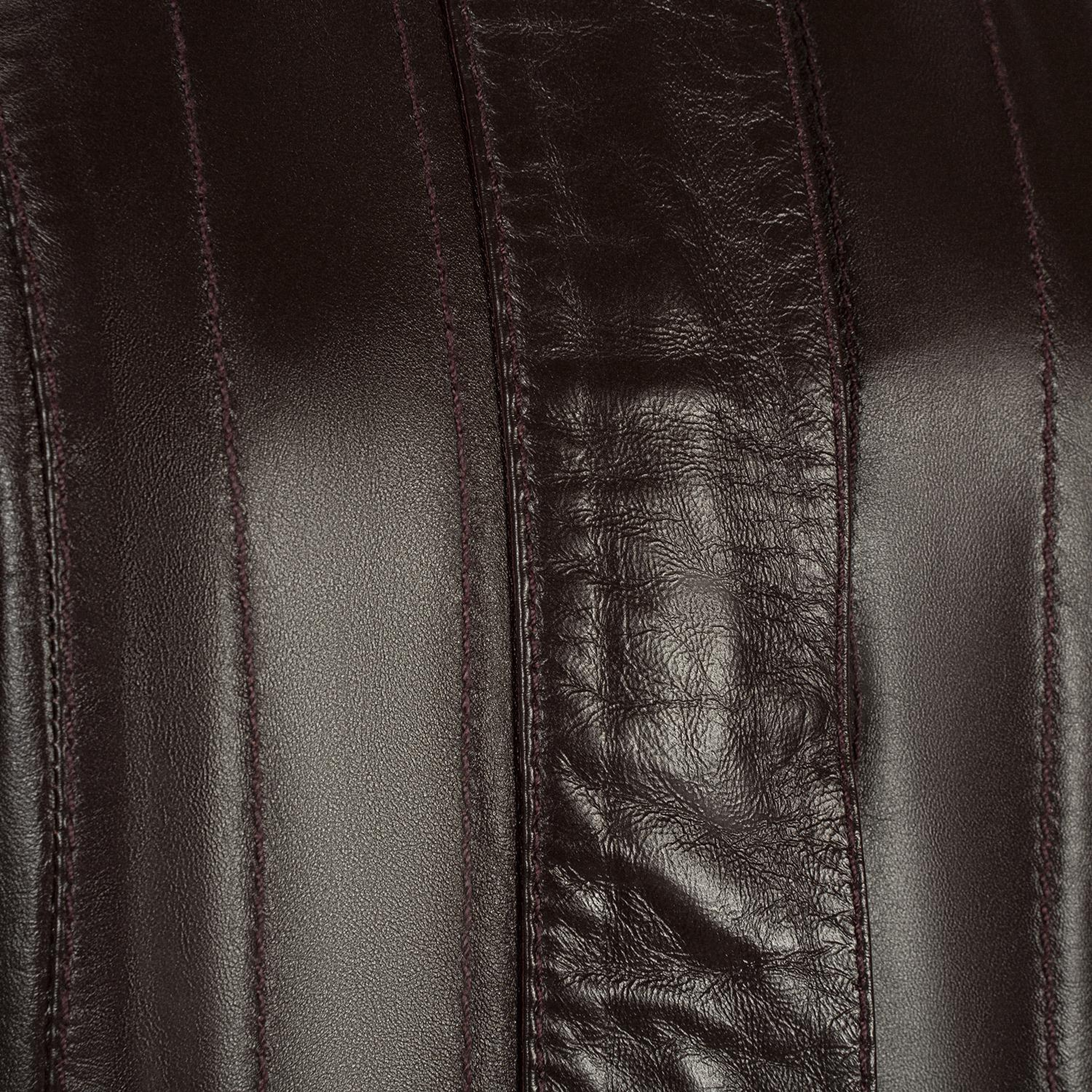 Kadın Bordo Kapüşonlu Deri Mont